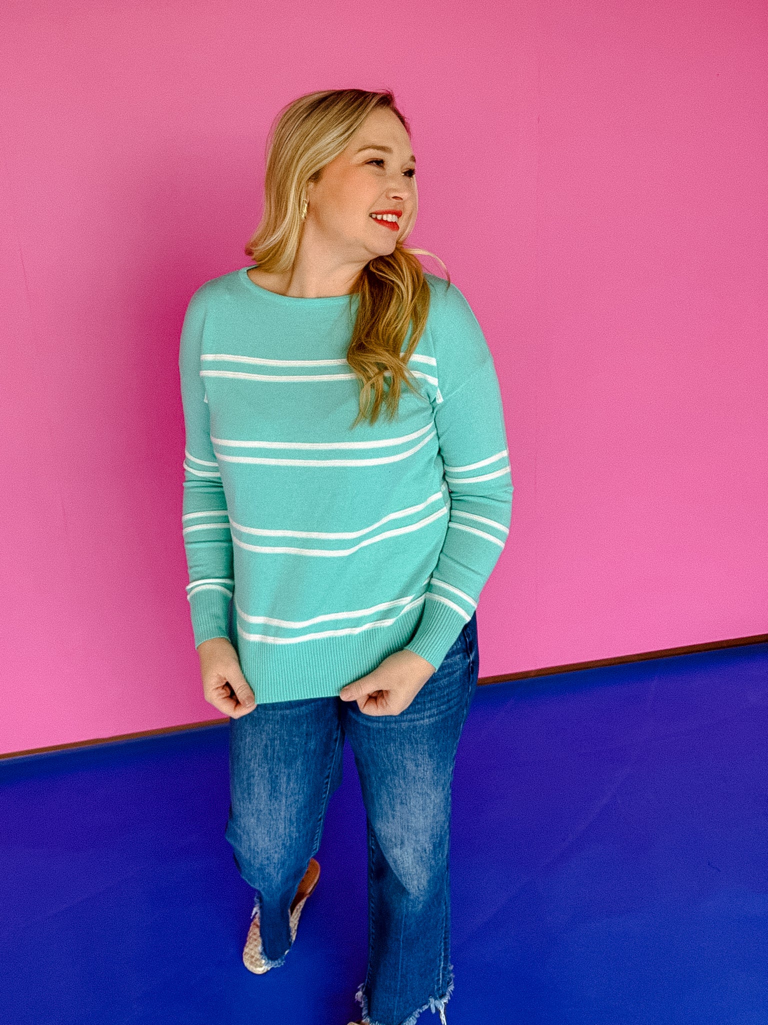 Myller Striped Boatneck Sweater - Aqua