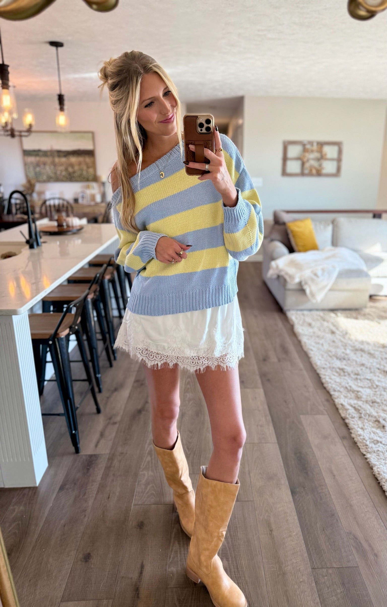 Cozy Company Striped Asymmetrical Sweater - Powder Blue