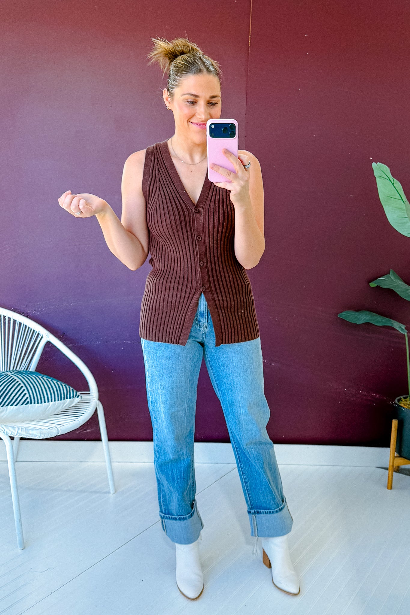 Amelia Button Sweater Vest - Dark Brown