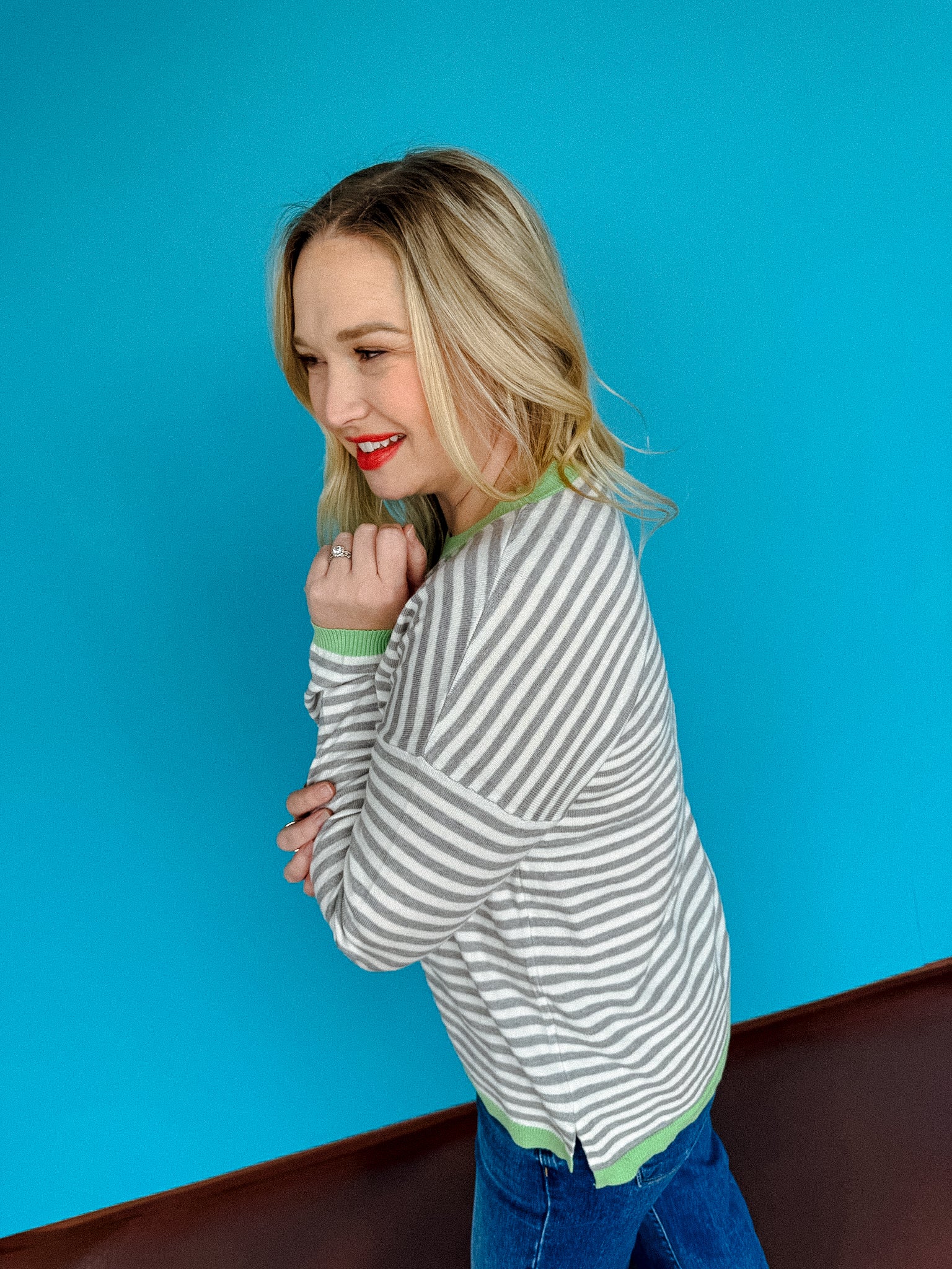 Gracie Striped Top - Dove Grey + Cream + Mint