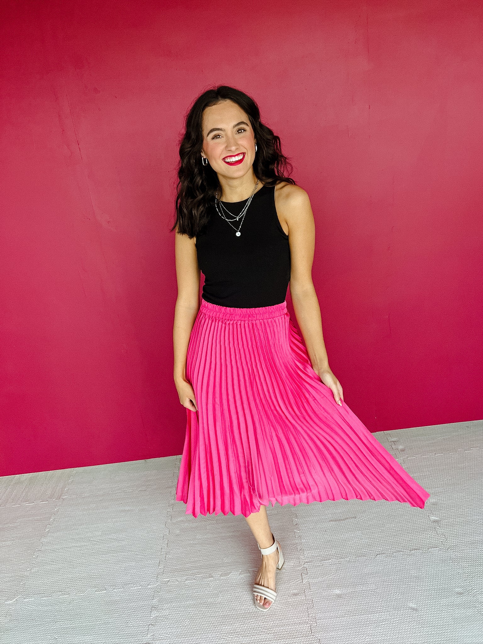 Cooler Weather Pleated Midi Skirt - Magenta