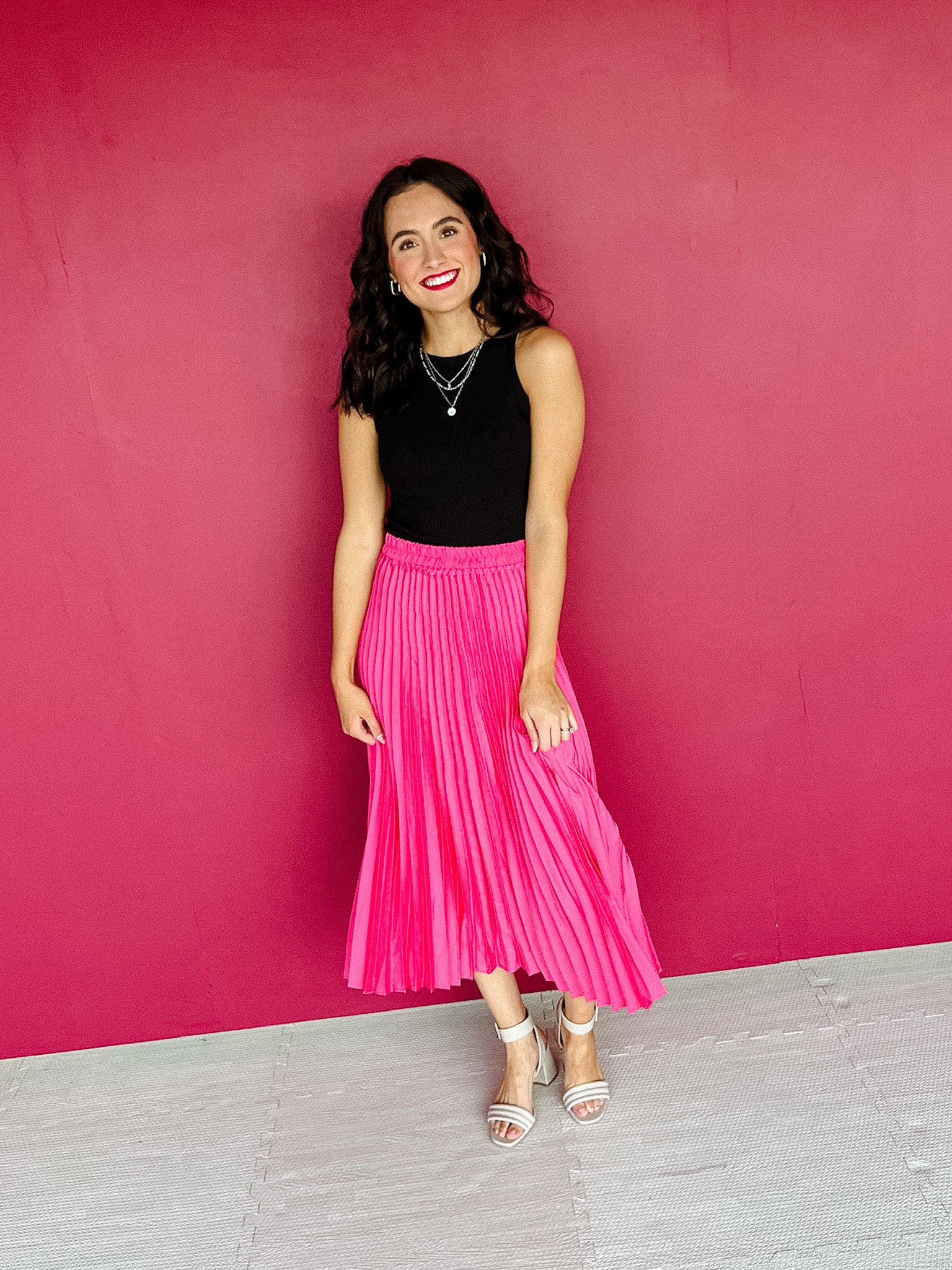 Cooler Weather Pleated Midi Skirt - Magenta