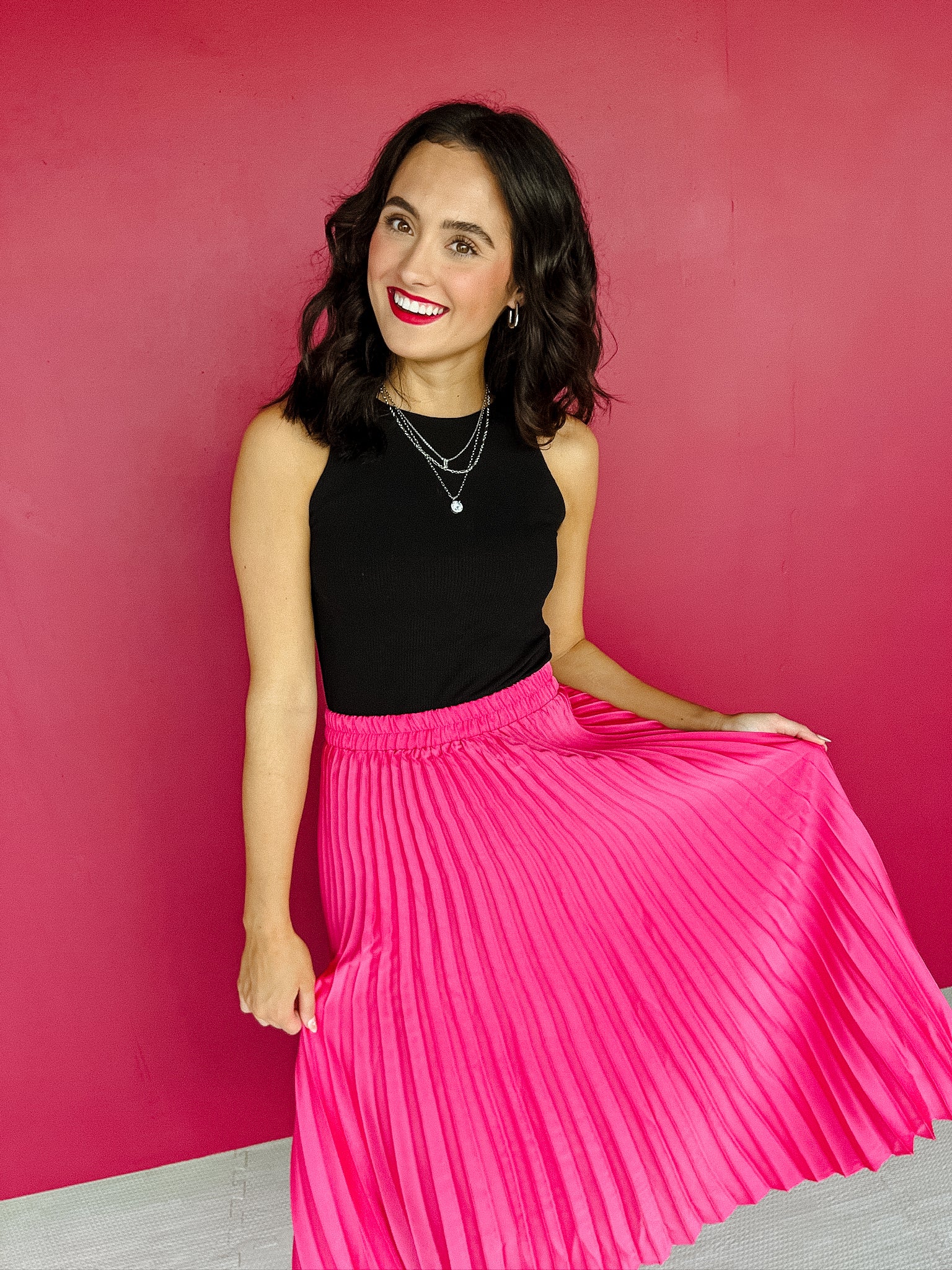 Cooler Weather Pleated Midi Skirt - Magenta