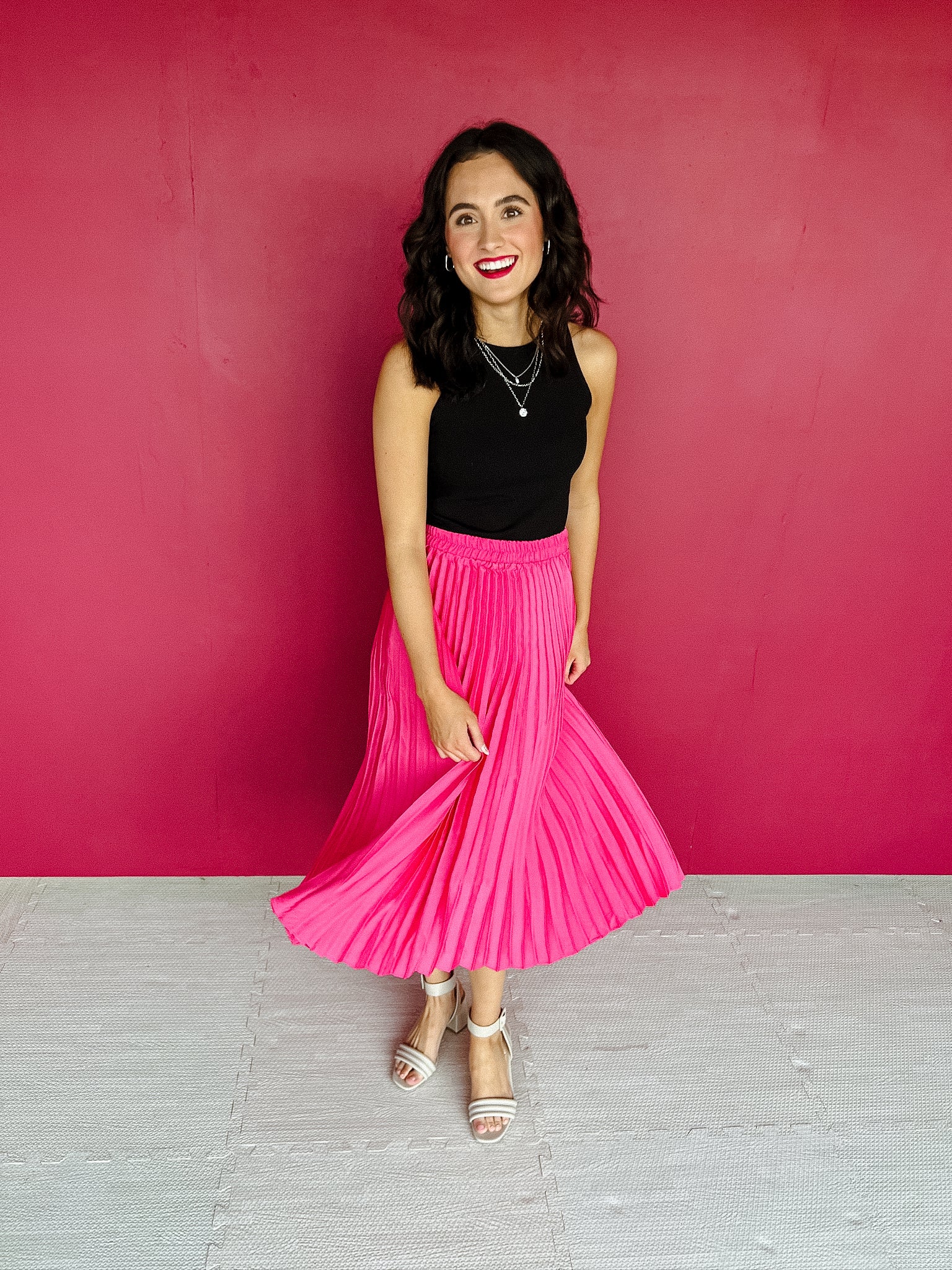 Cooler Weather Pleated Midi Skirt - Magenta