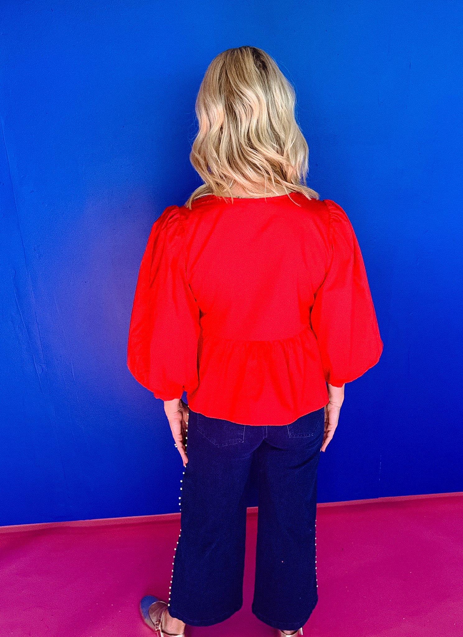 Jayma Balloon Sleeve Blouse - True Red