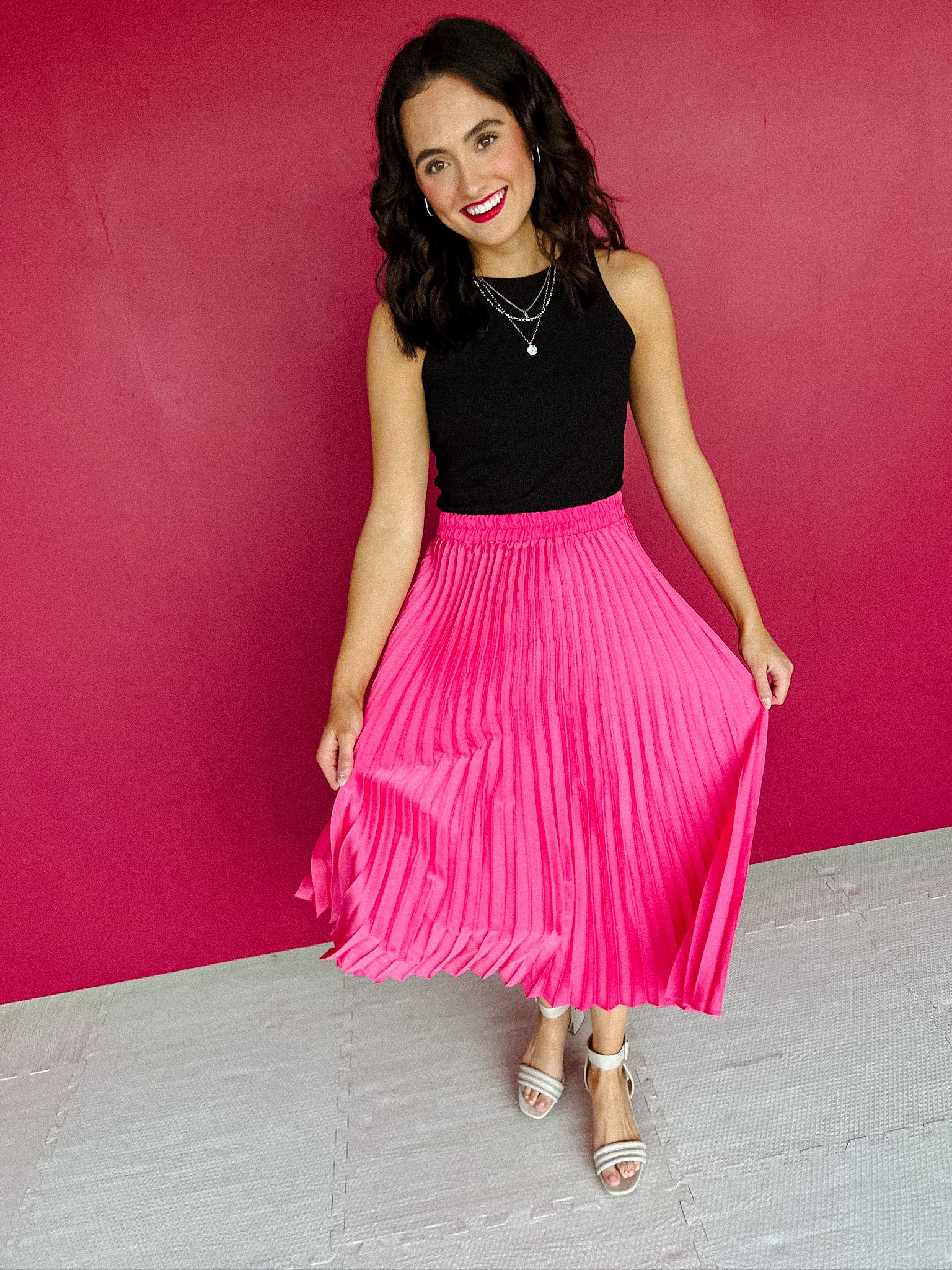 Cooler Weather Pleated Midi Skirt - Magenta