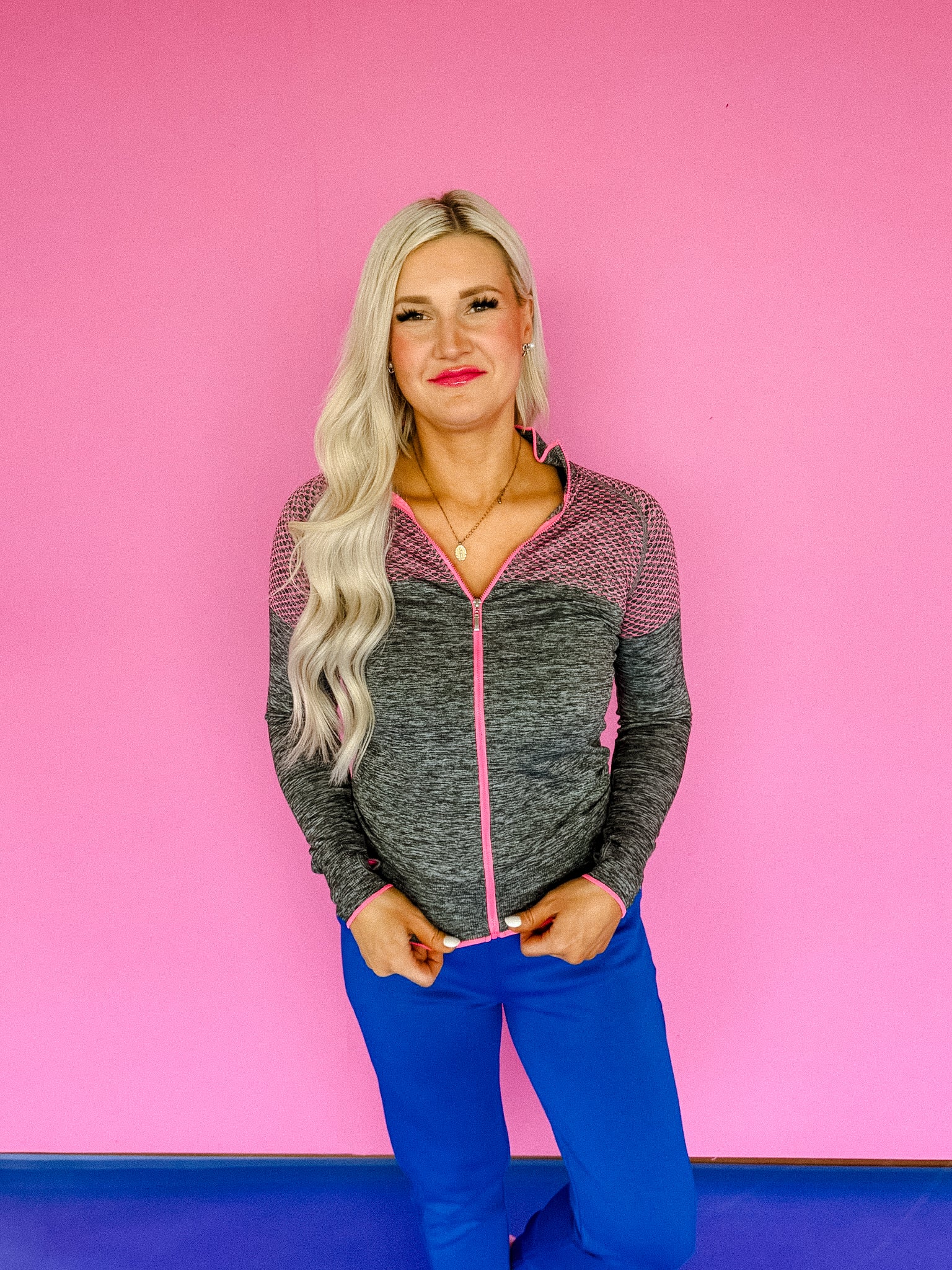 Ready Set Go Active Jacket - Charcoal + Cerise