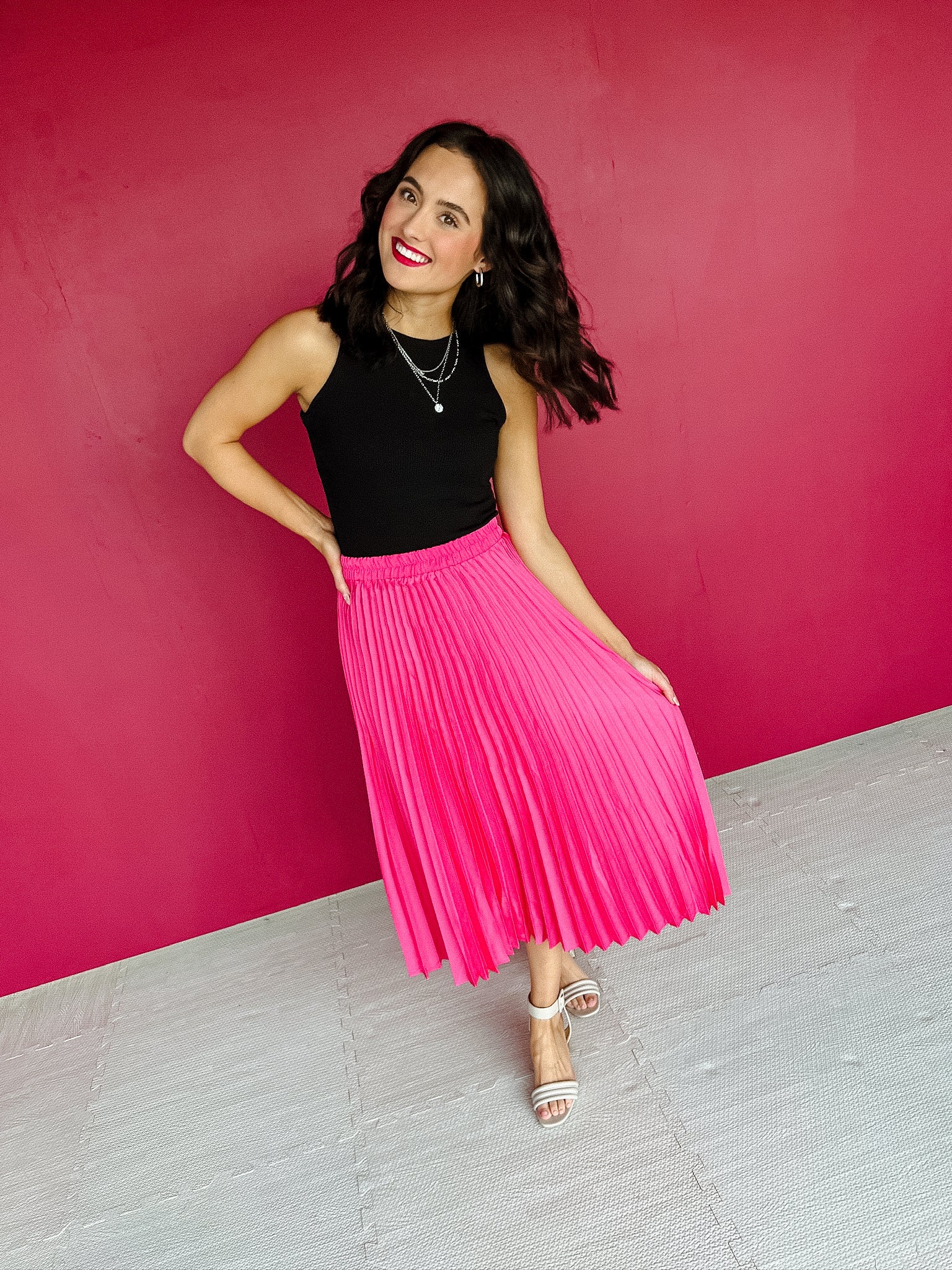 Cooler Weather Pleated Midi Skirt - Magenta