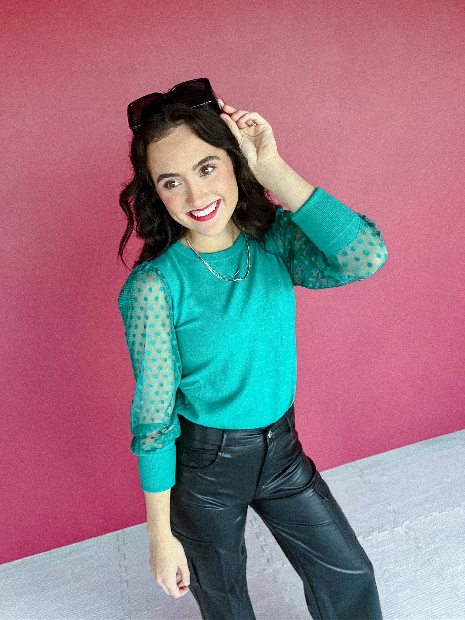 Erin Polka Dot Crewneck Sweater - Light Emerald