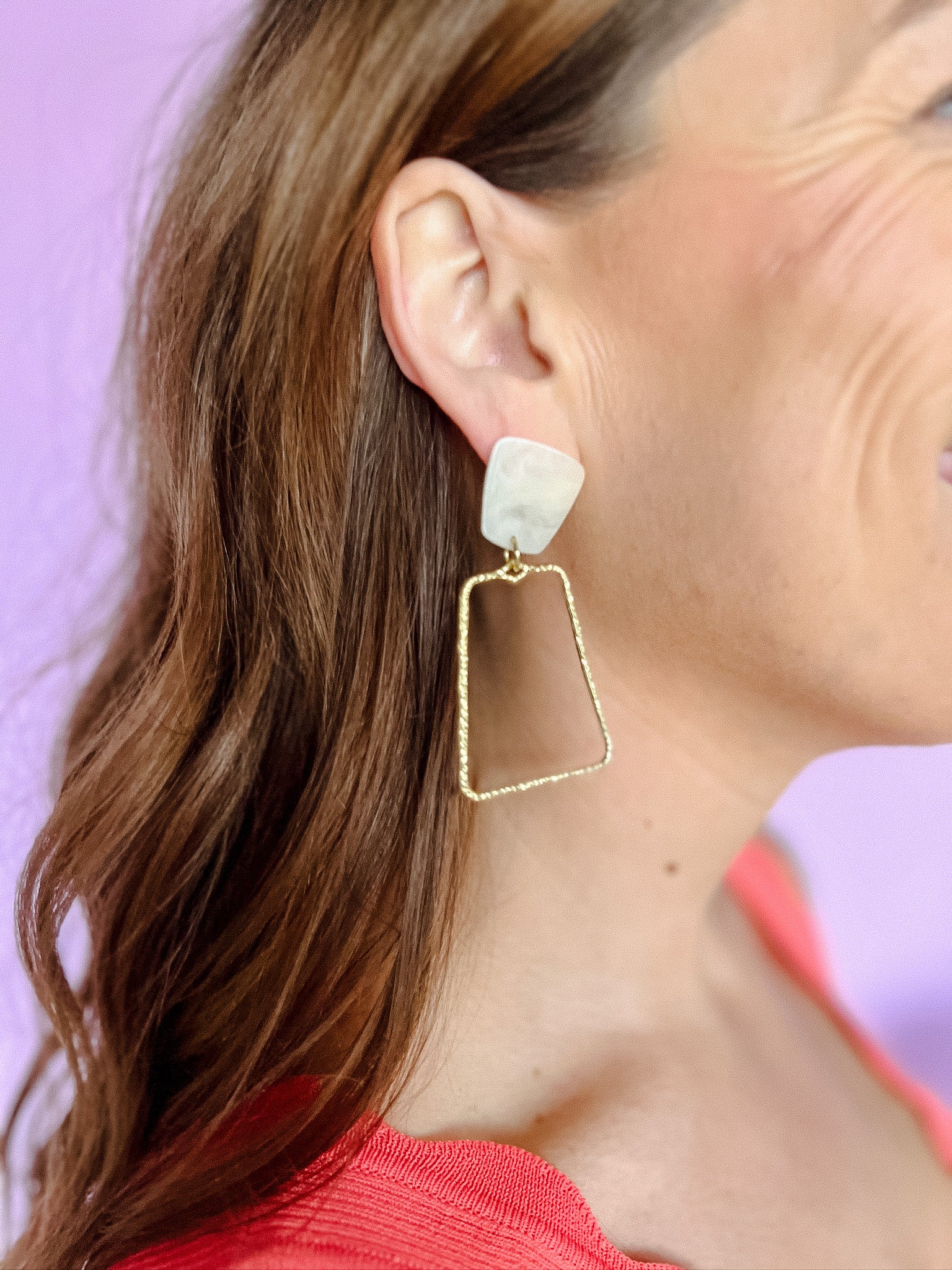 Hellen Rectangle Drop Earrings - Gold