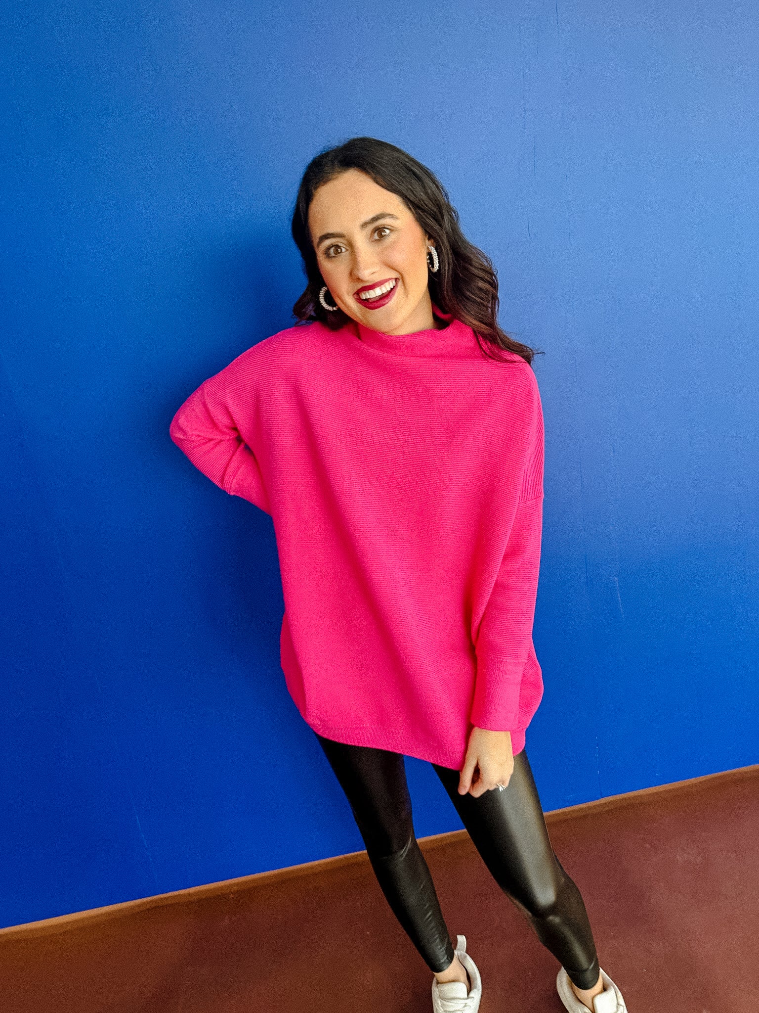 Paige Oversized Textured Sweater - Vibrant Fuchsia