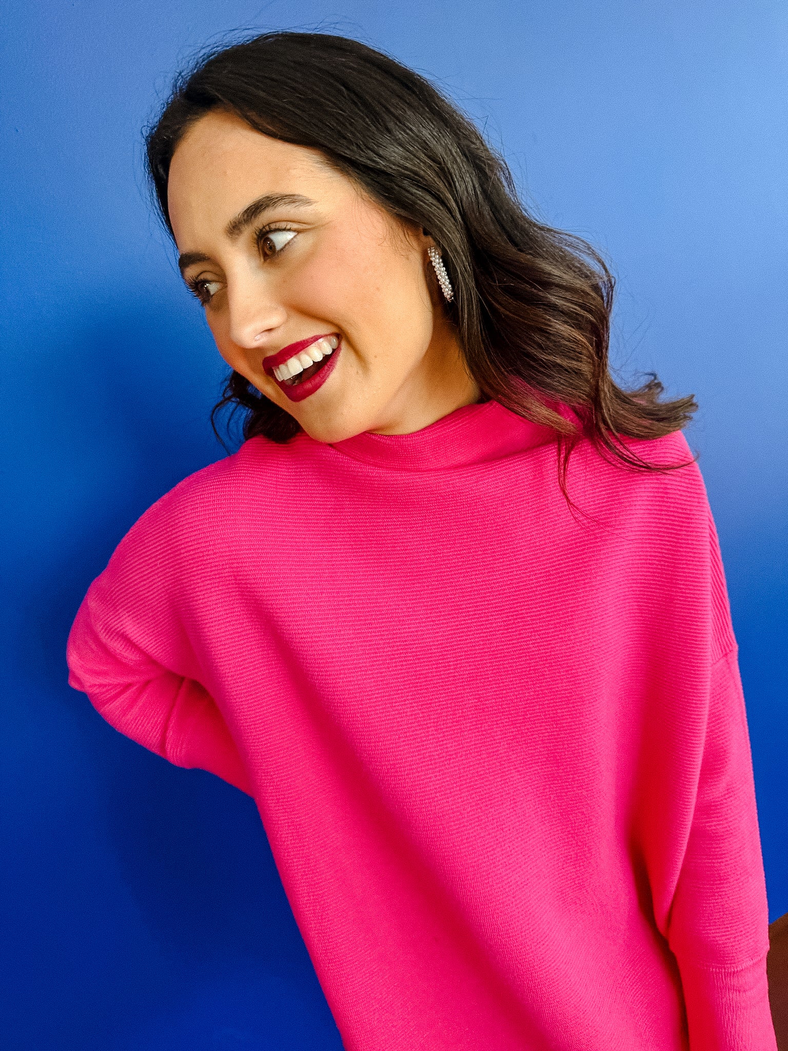 Paige Oversized Textured Sweater - Vibrant Fuchsia