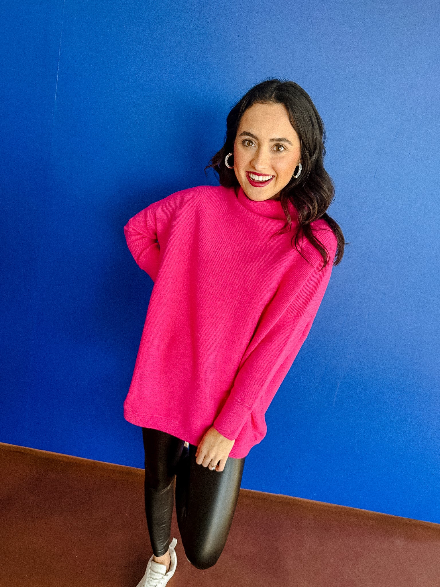 Paige Oversized Textured Sweater - Vibrant Fuchsia