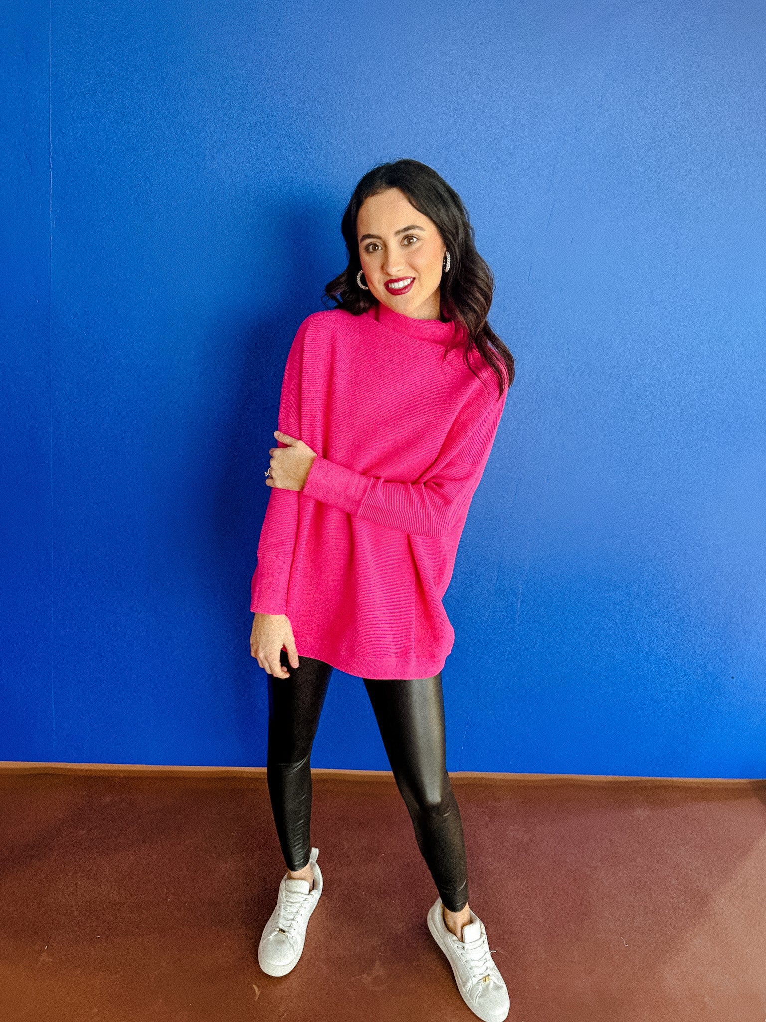 Paige Oversized Textured Sweater - Vibrant Fuchsia