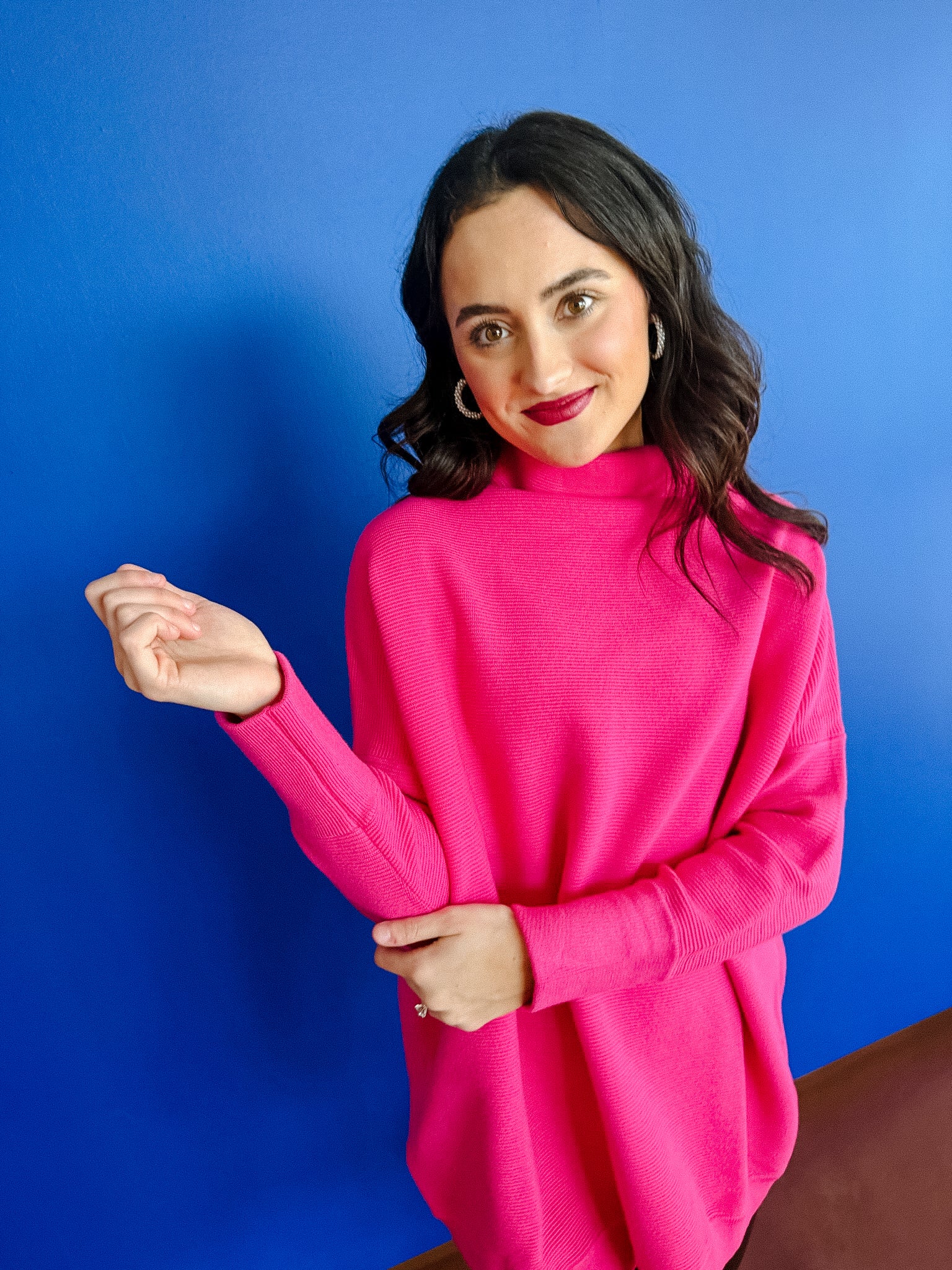 Paige Oversized Textured Sweater - Vibrant Fuchsia