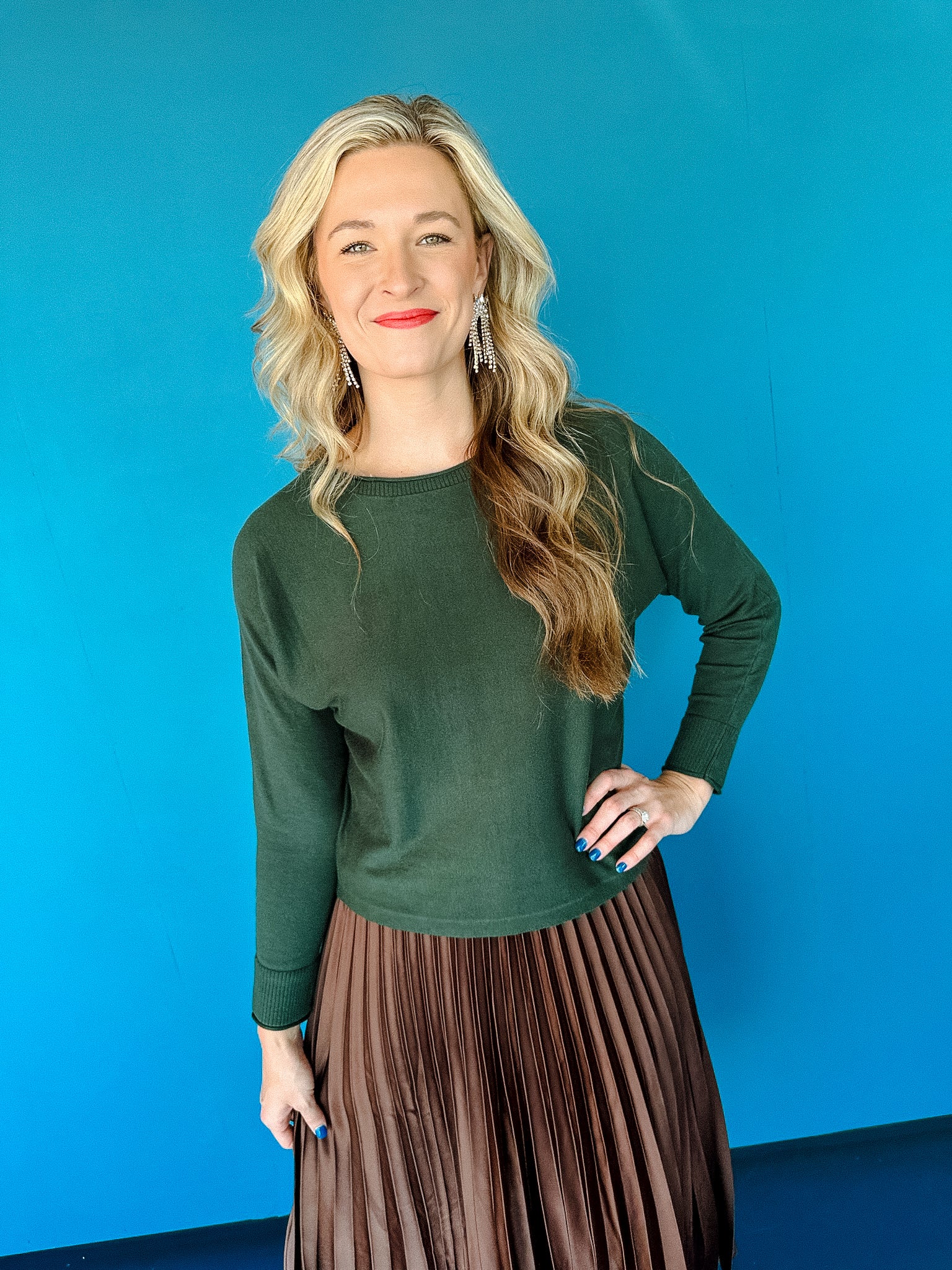 Zelda Dolman Sleeve Sweater - Dark Green