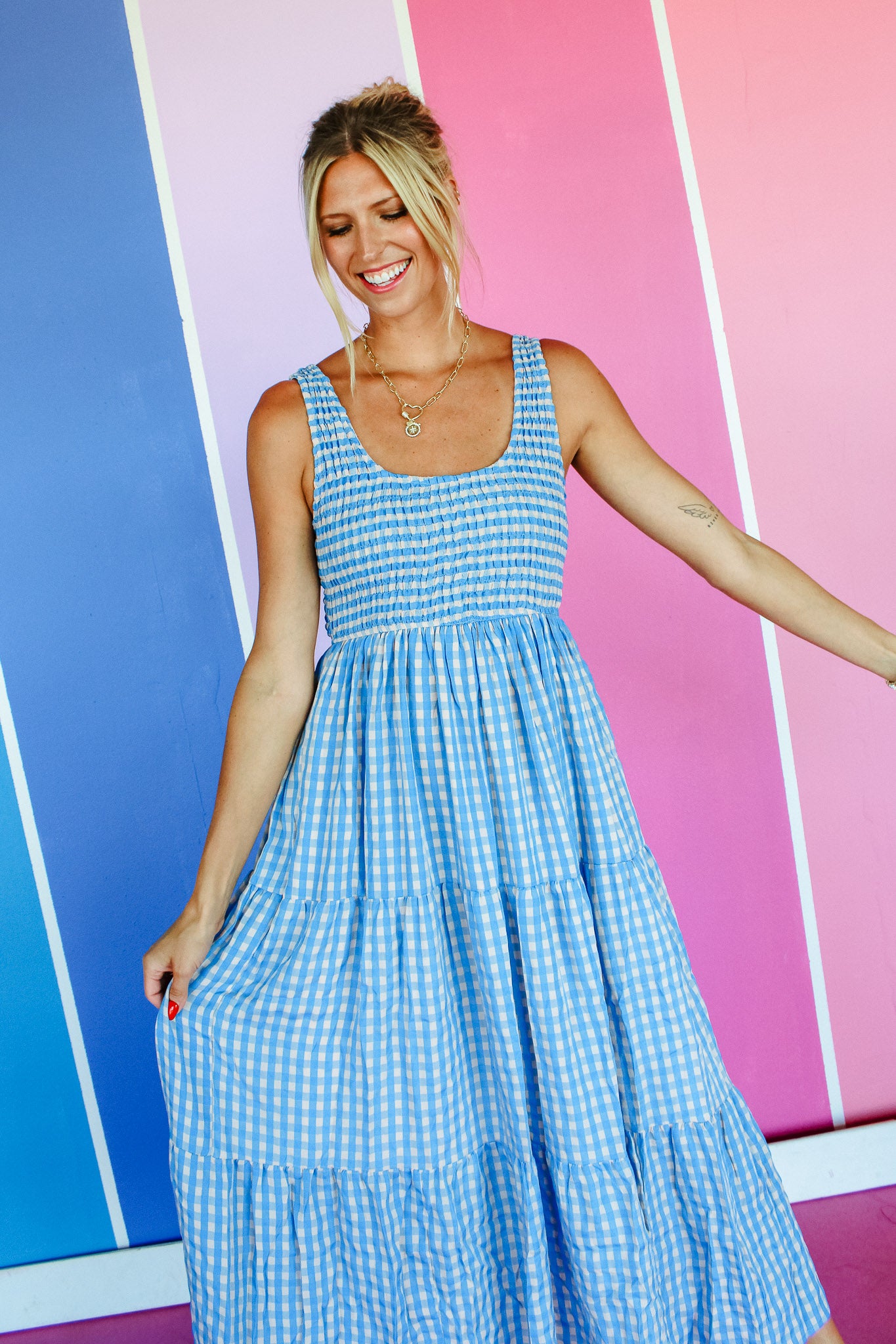 Marleigh Smocked Maxi Dress - Oxford Blue