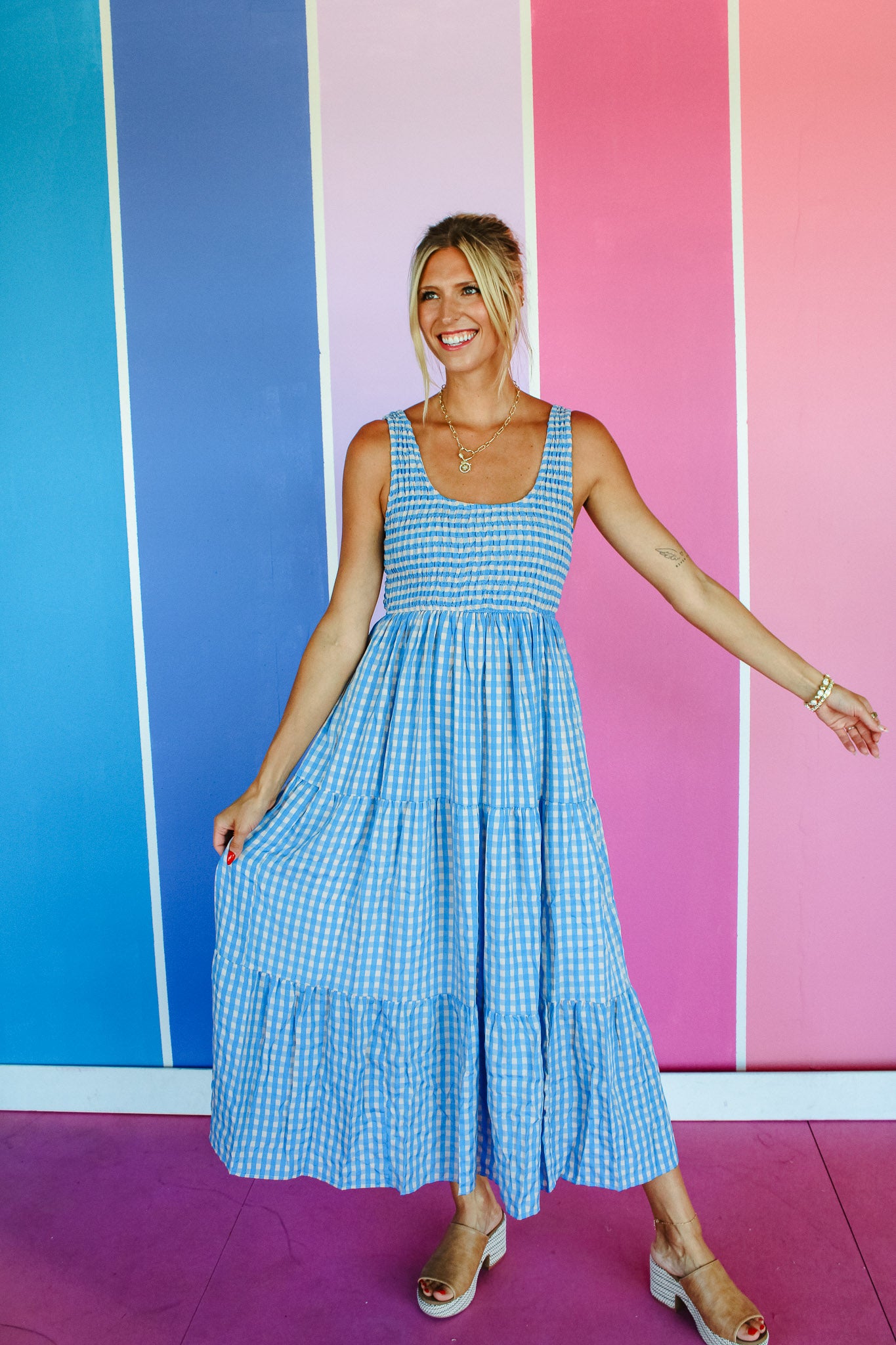 Marleigh Smocked Maxi Dress - Oxford Blue