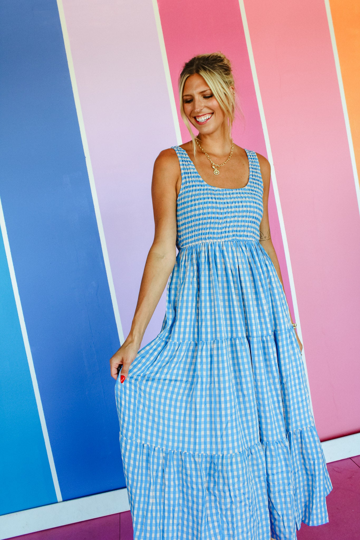Marleigh Smocked Maxi Dress - Oxford Blue