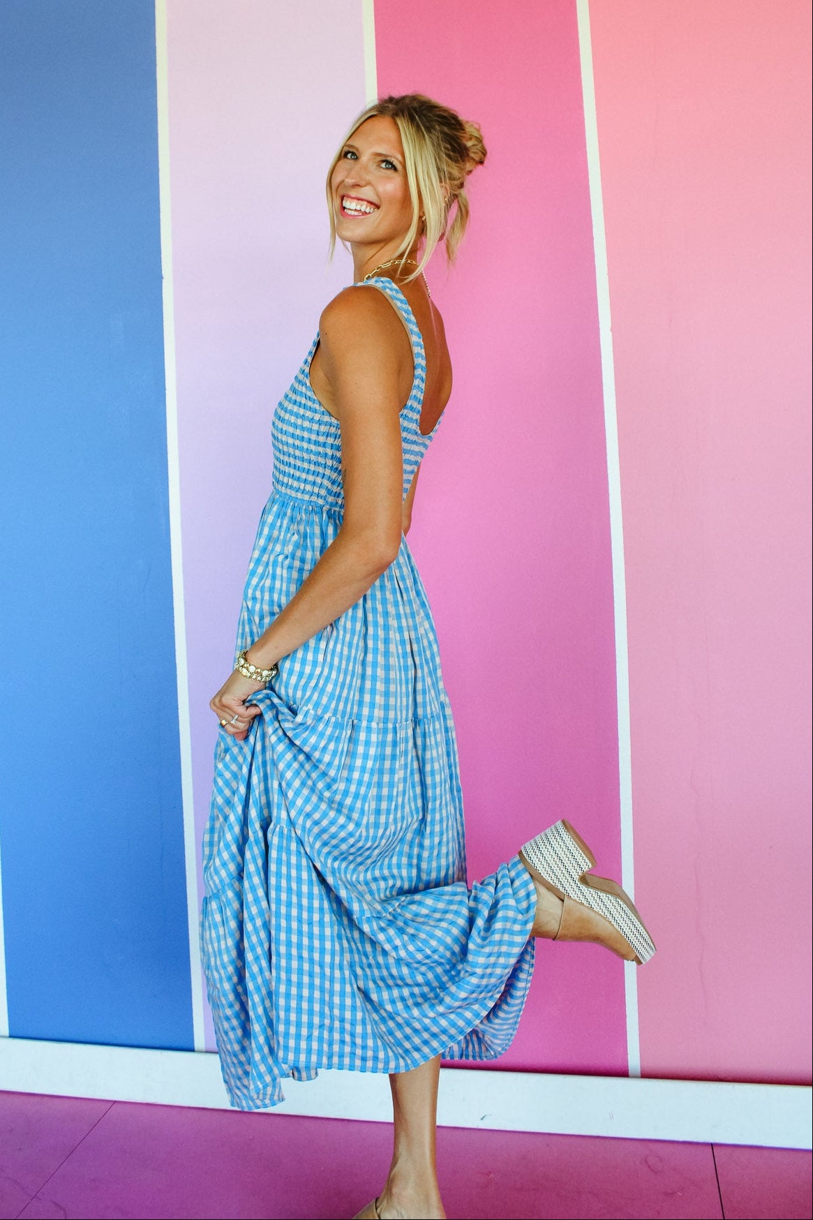 Marleigh Smocked Maxi Dress - Oxford Blue