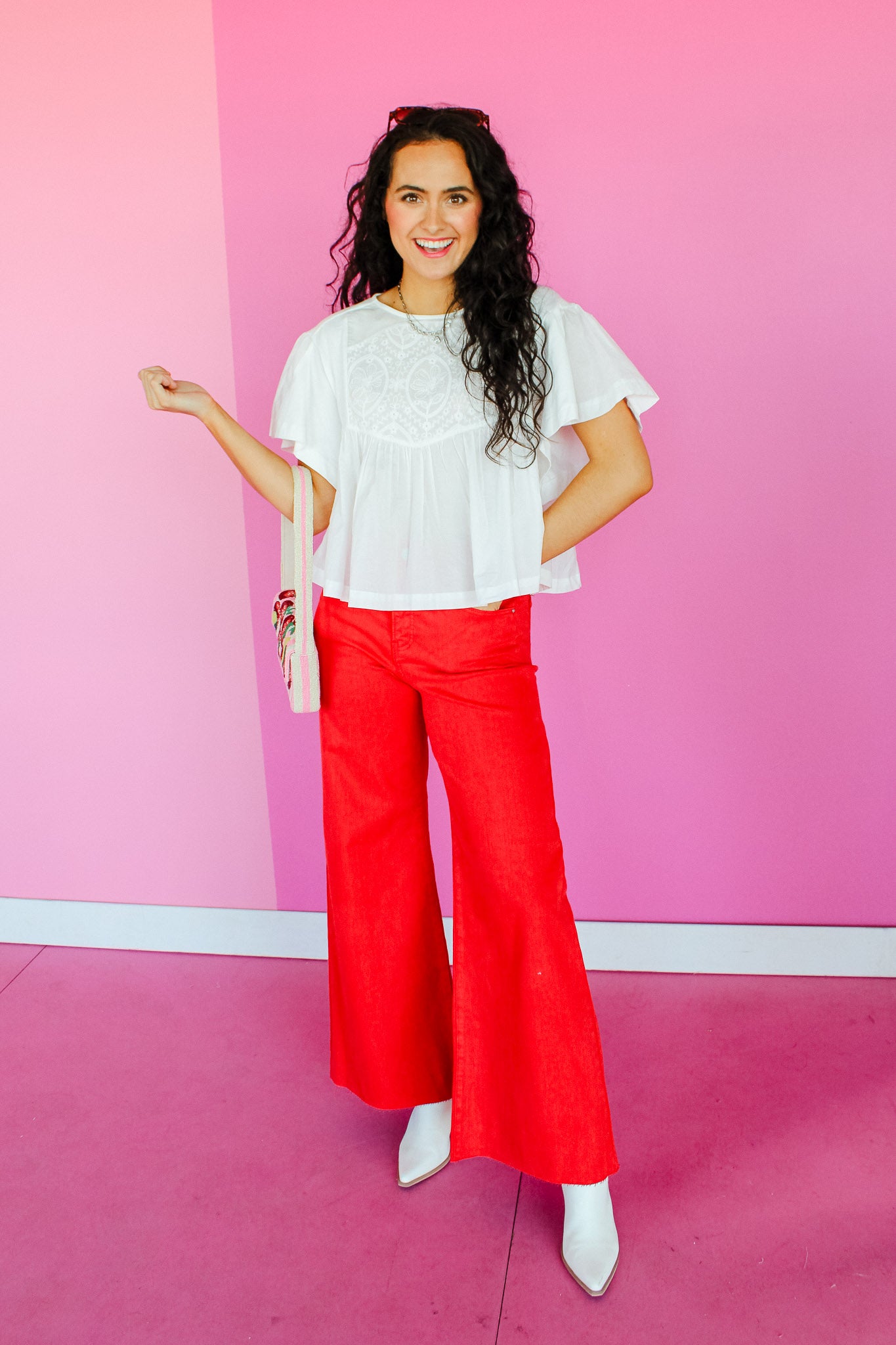 [Risen] Shelby Wide Leg Palazzo Jeans - True Red