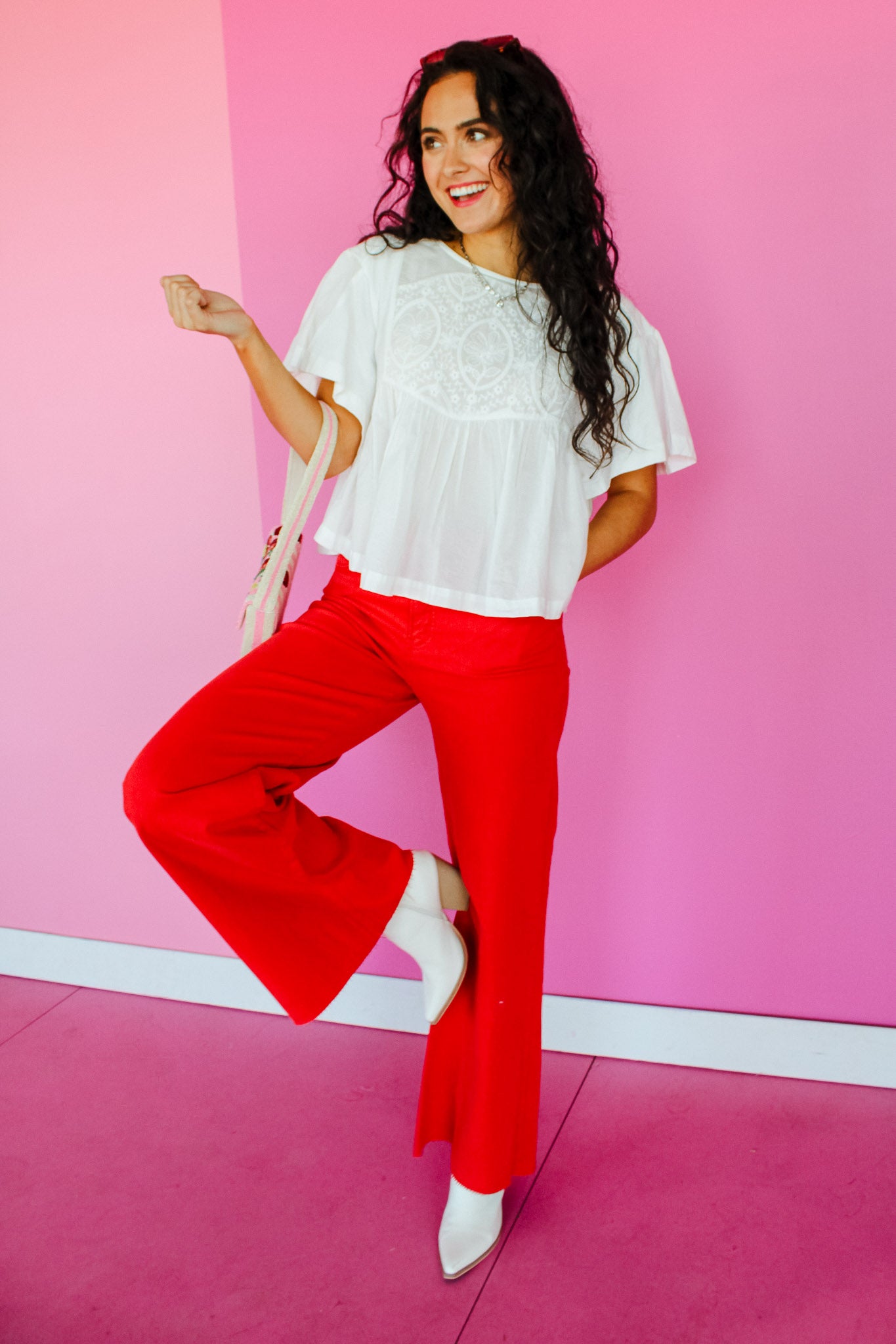 [Risen] Shelby Wide Leg Palazzo Jeans - True Red