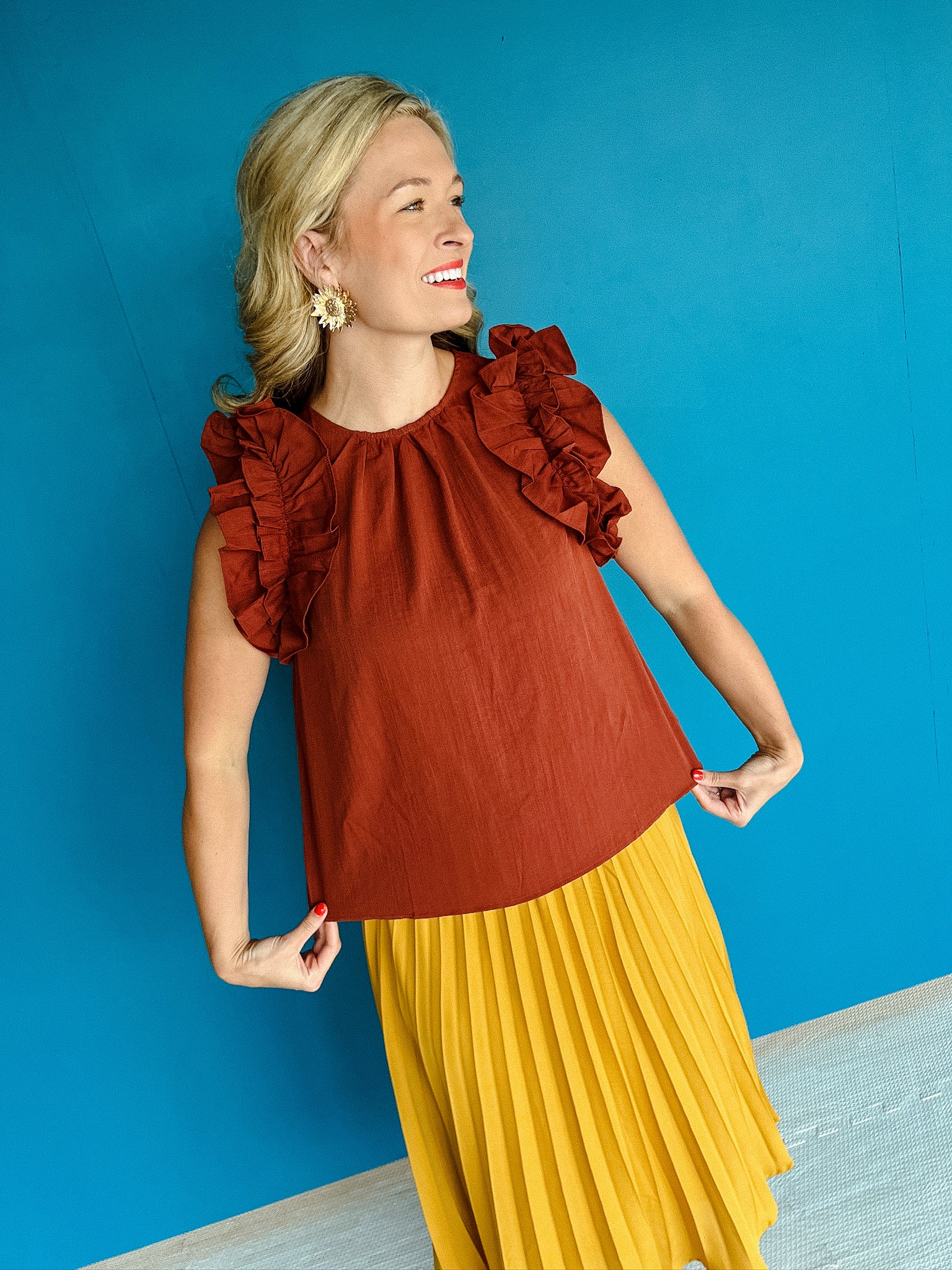 Trinity Ruffle Sleeve Blouse - Chestnut