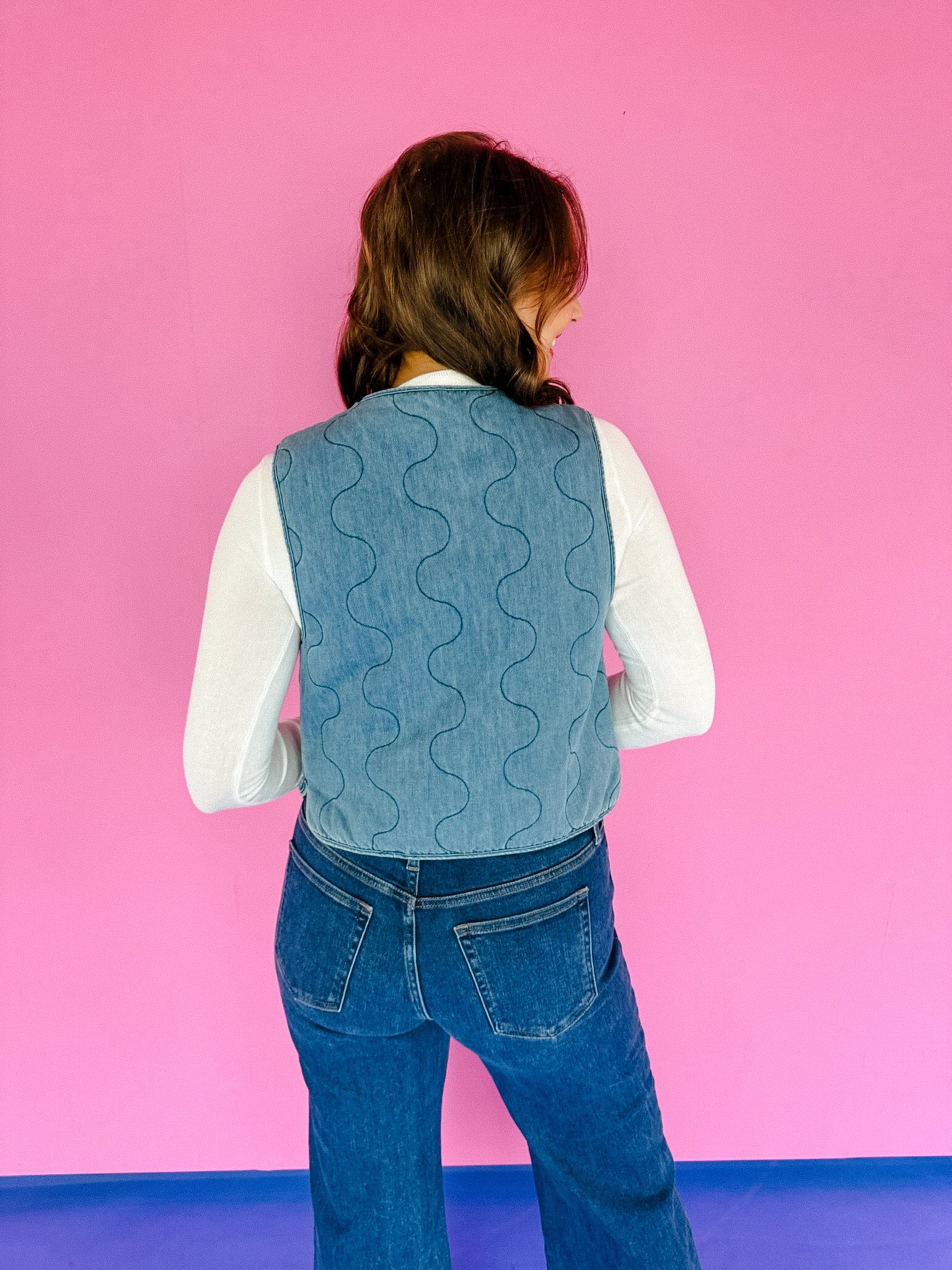 Ollie Ruffle Vest - Muted Wash Denim