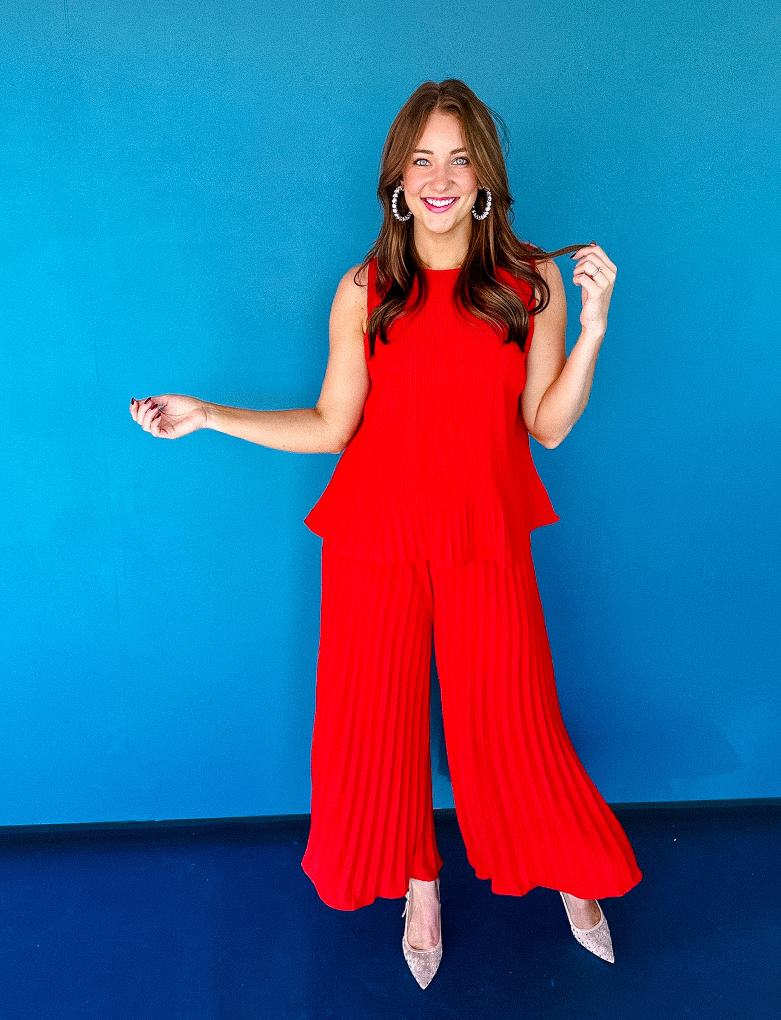 Lochelle Pleated Long Pants - True Red