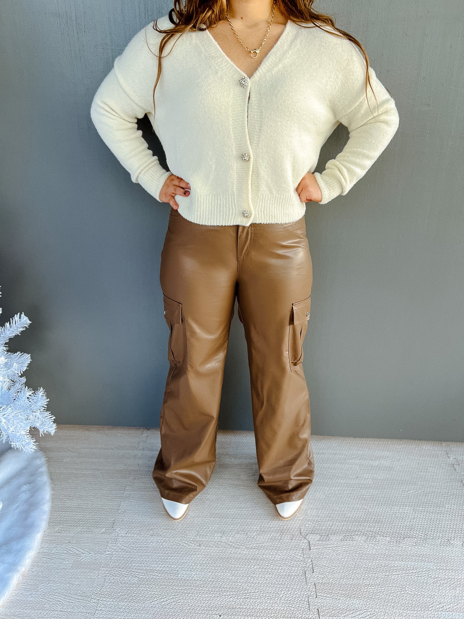 Kayla Faux Leather Wide Leg Pants - Bronze