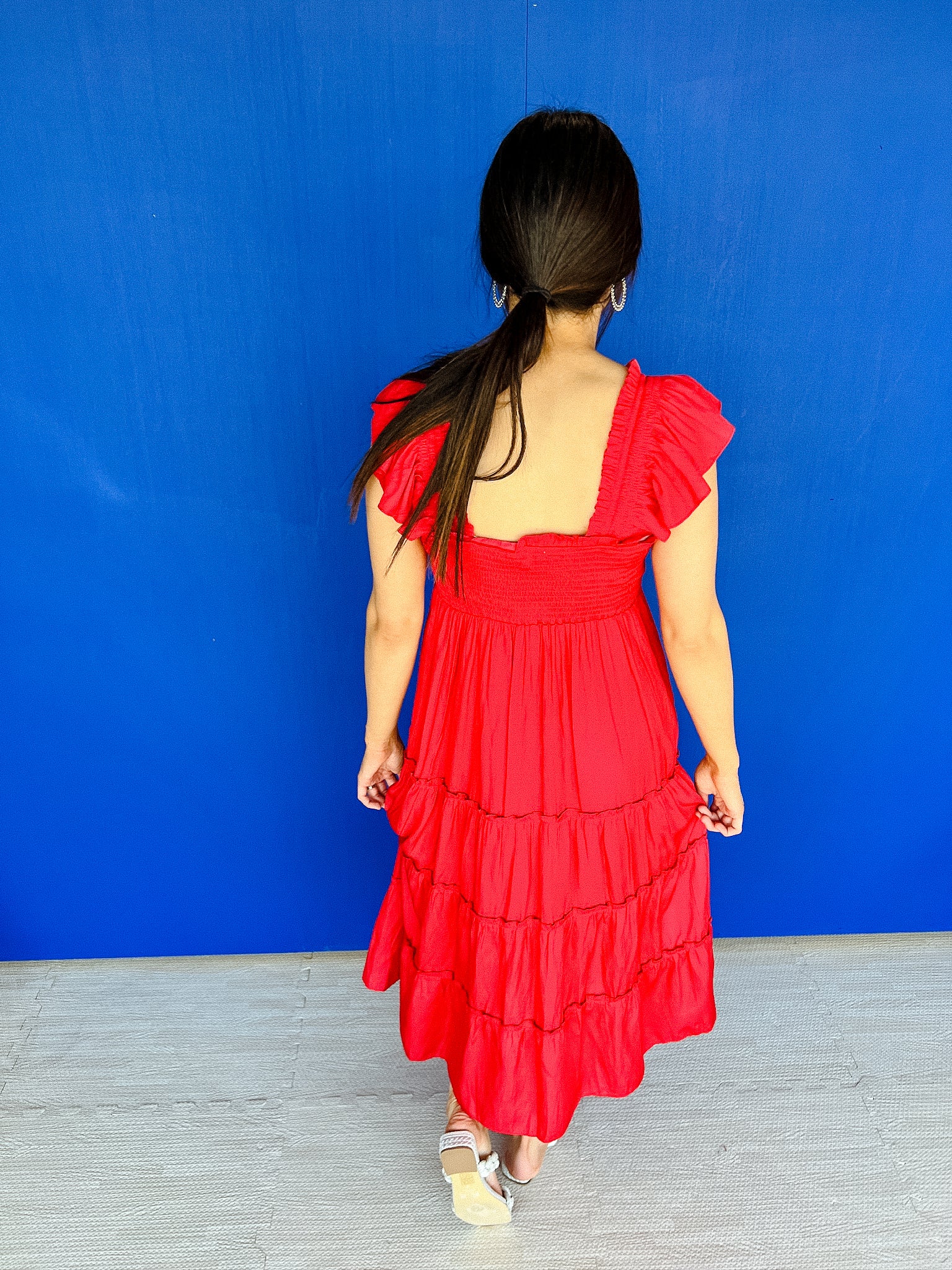 Malia Smocked Midi Dress - Cool Red