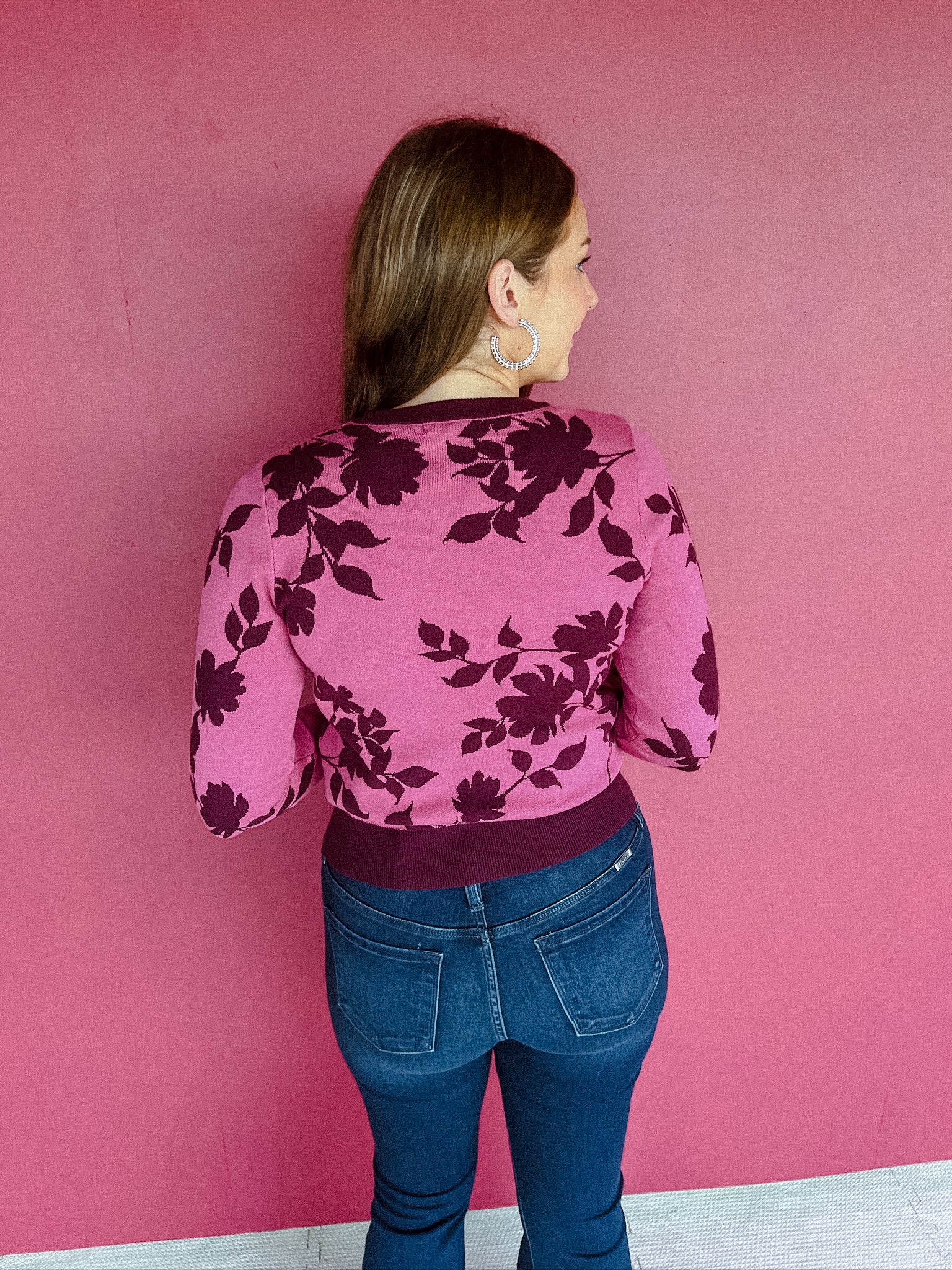 Cleo Floral Sweater - Burgundy + Summer Pink