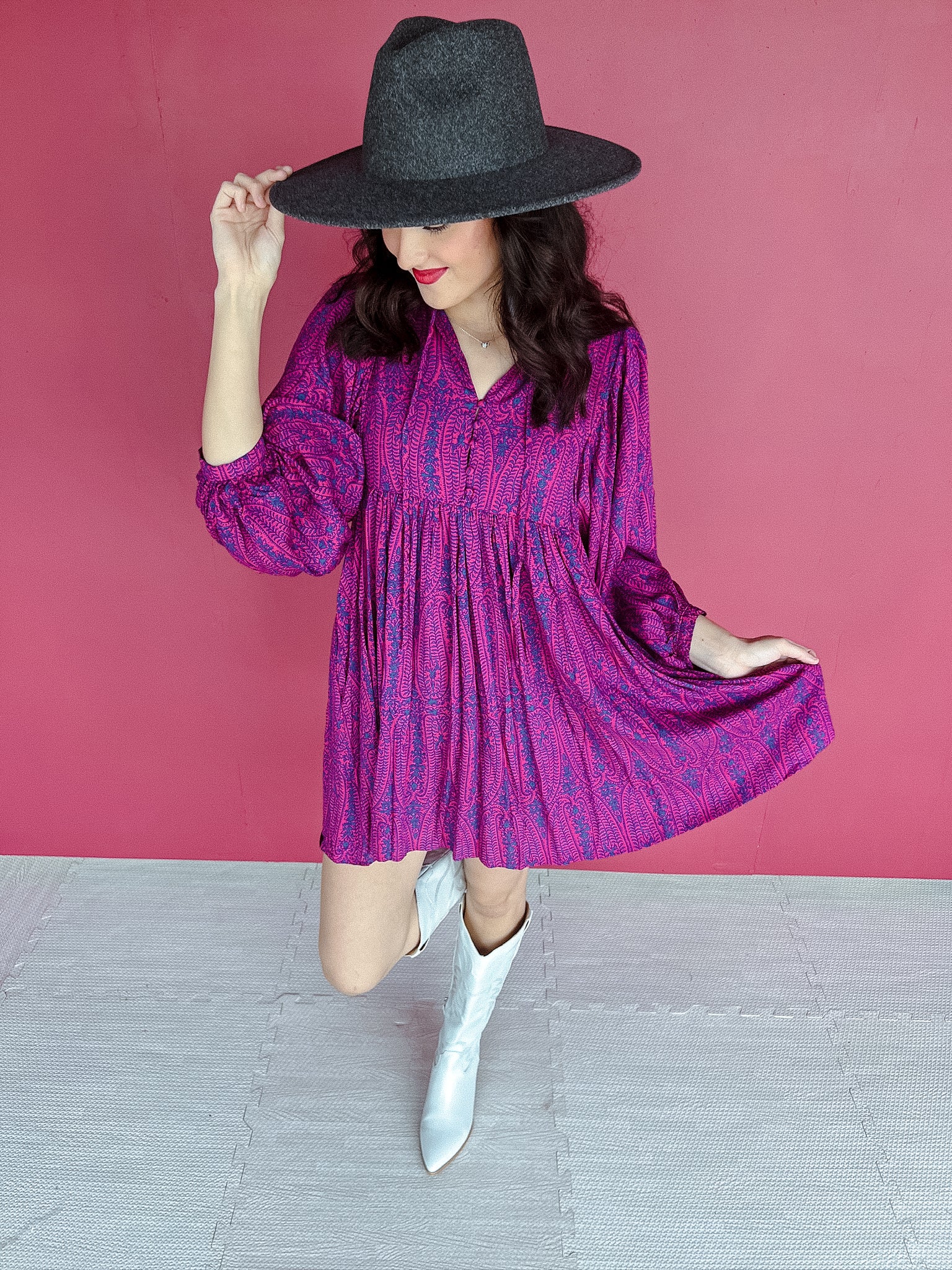 Southern Charm Mini Dress - Magenta + Navy