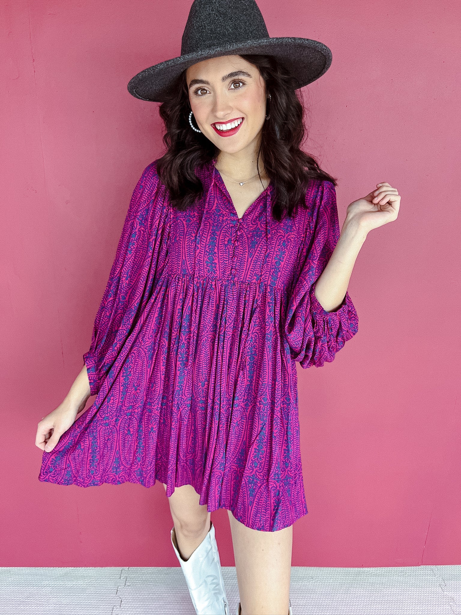 Southern Charm Mini Dress - Magenta + Navy