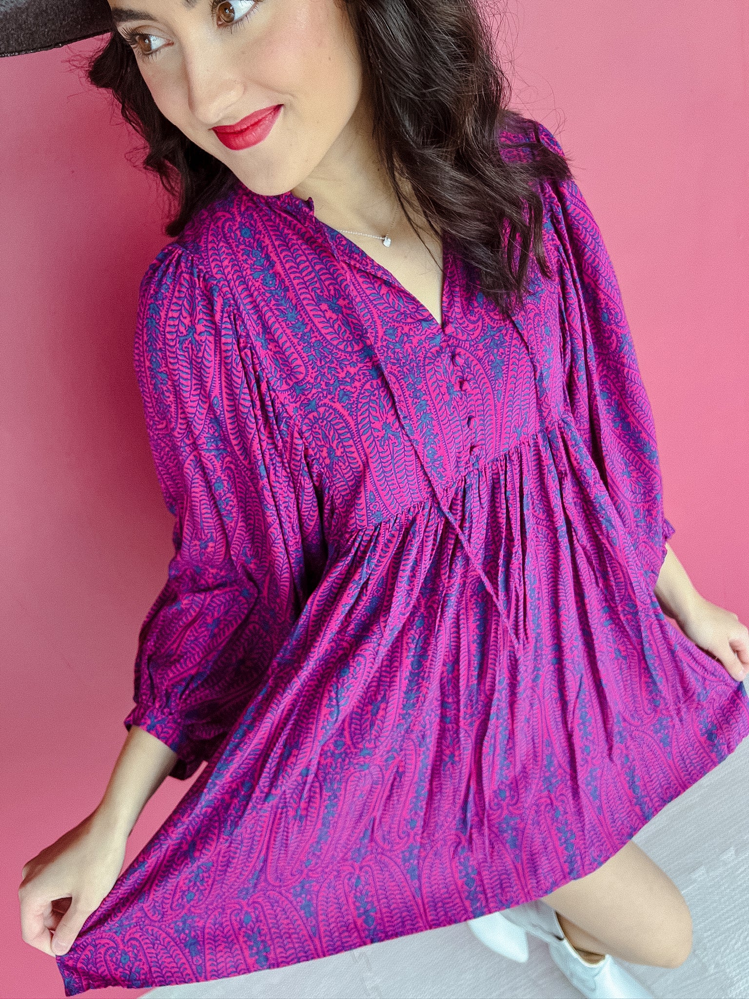 Southern Charm Mini Dress - Magenta + Navy