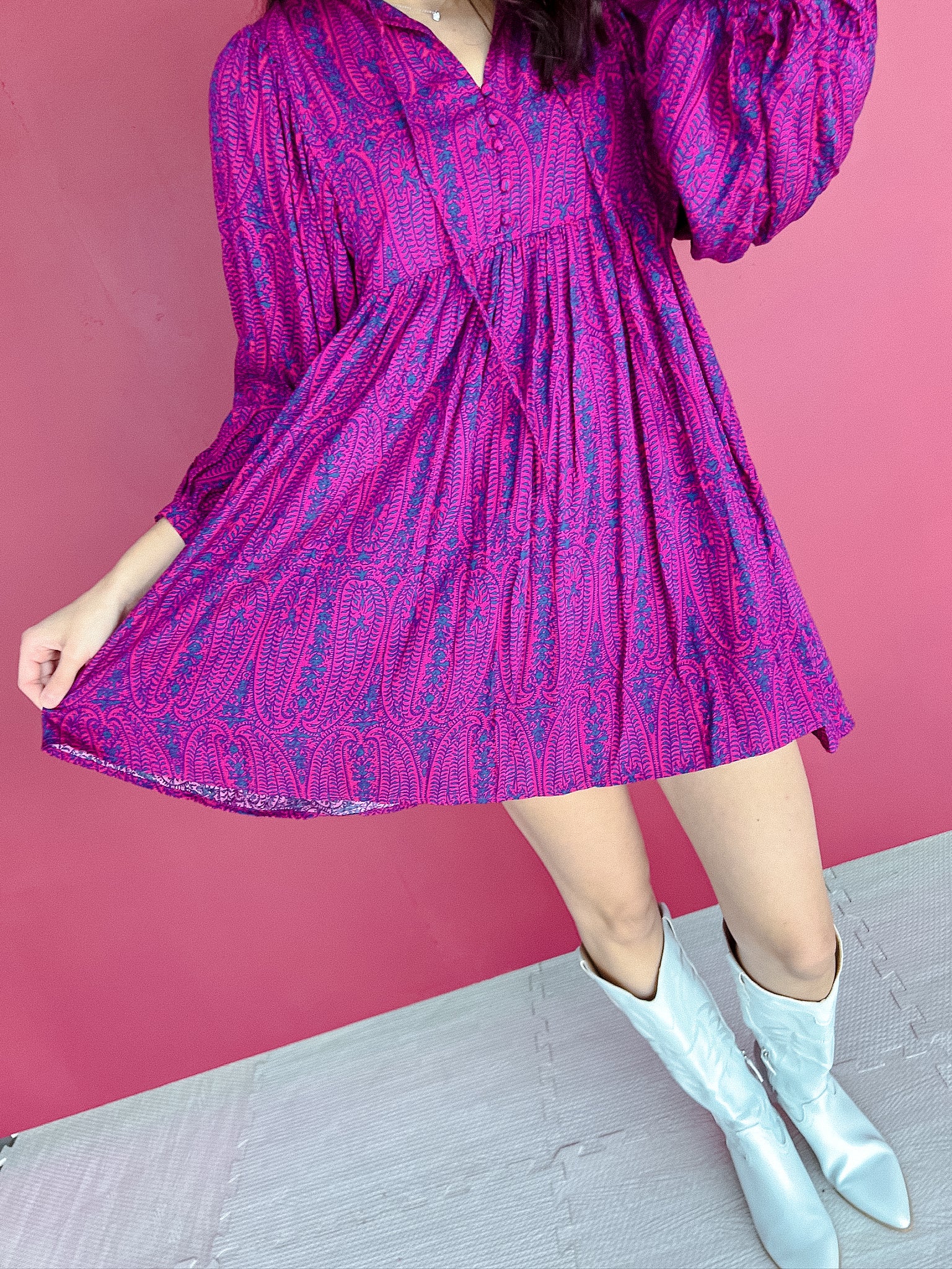 Southern Charm Mini Dress - Magenta + Navy