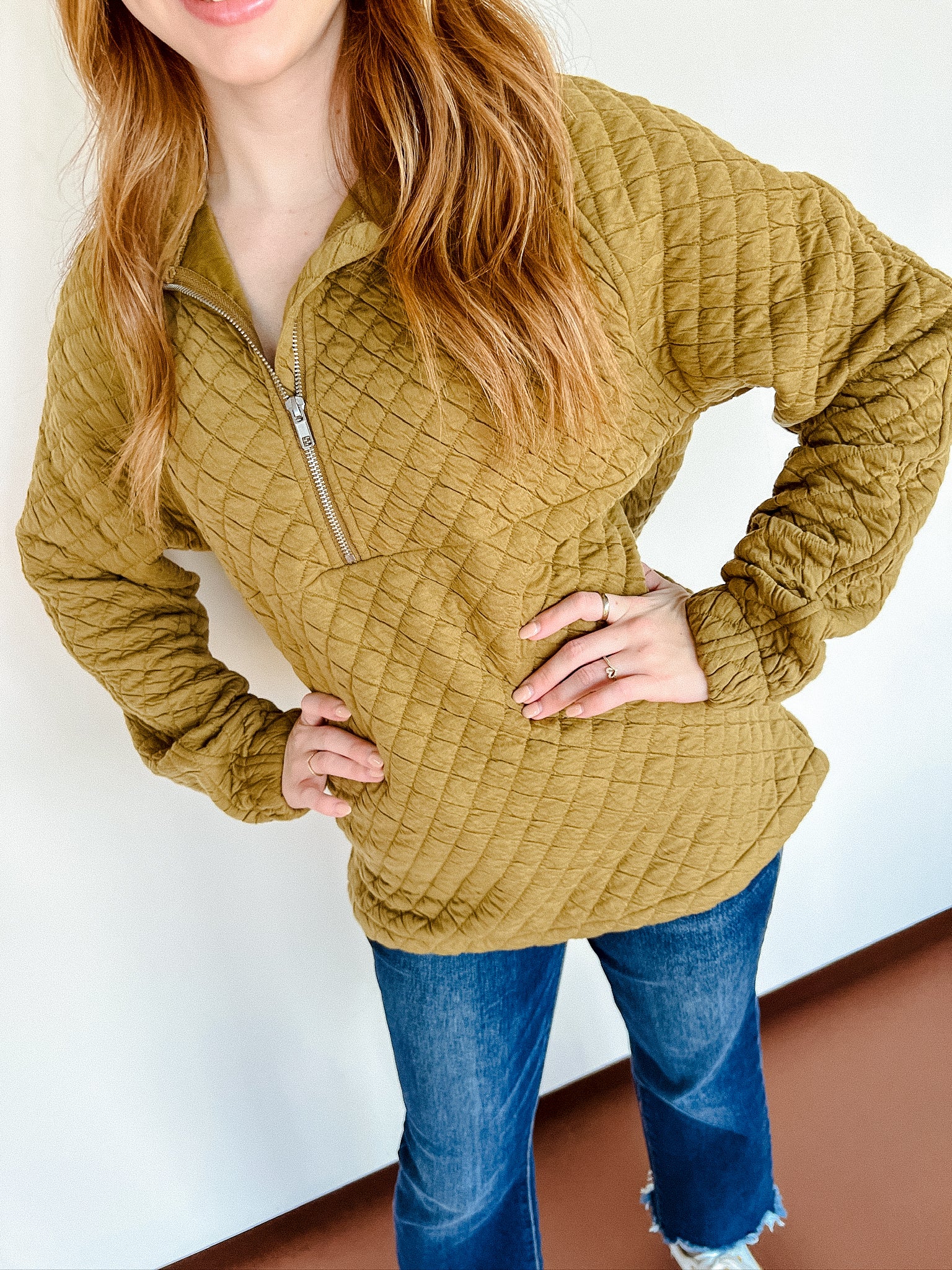 Carmela Quilted Zip Sweatshirt - Moss