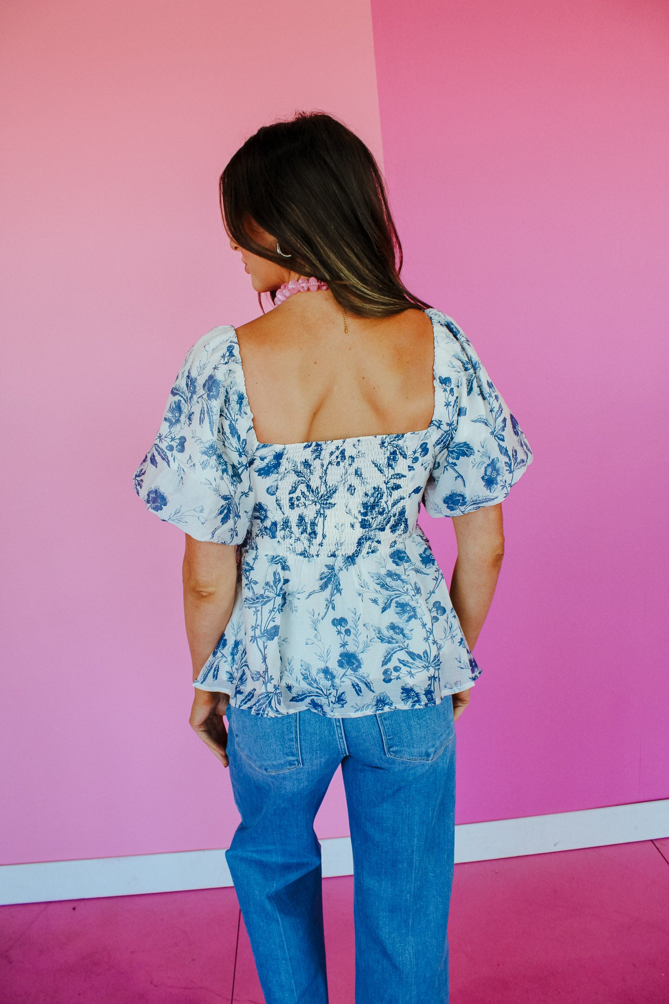Makenna Pleated Blouse - Cream + Warm Blue