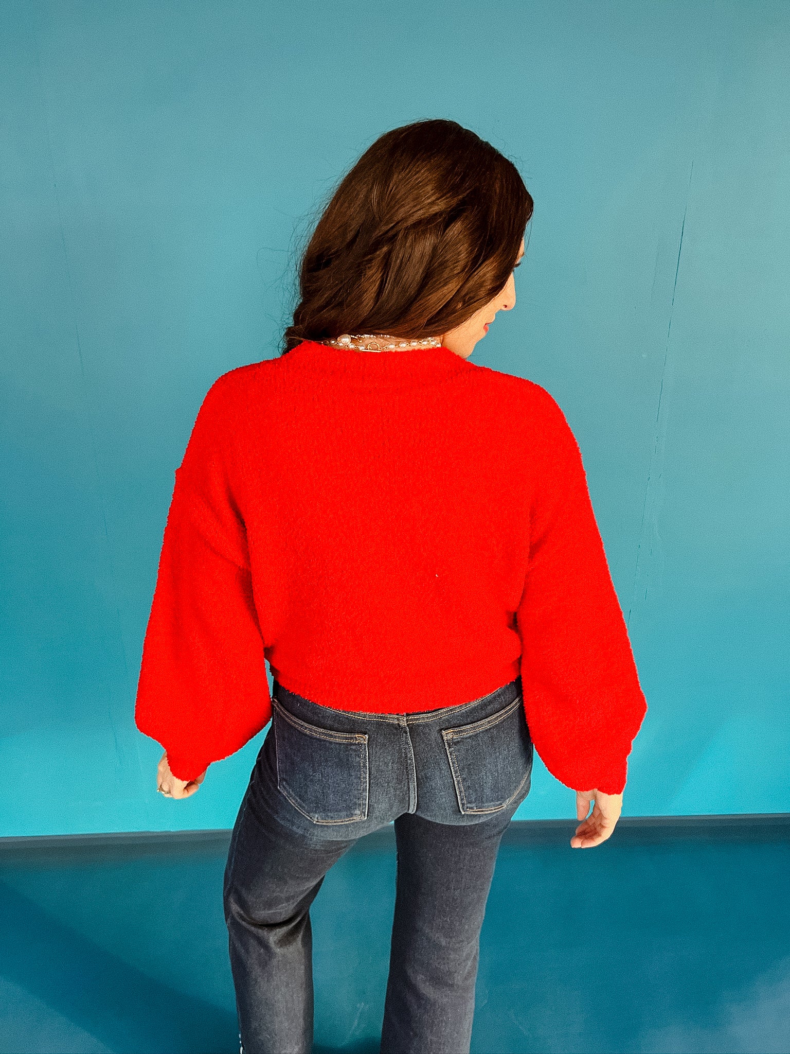 Ester Cropped Cardigan - True Red