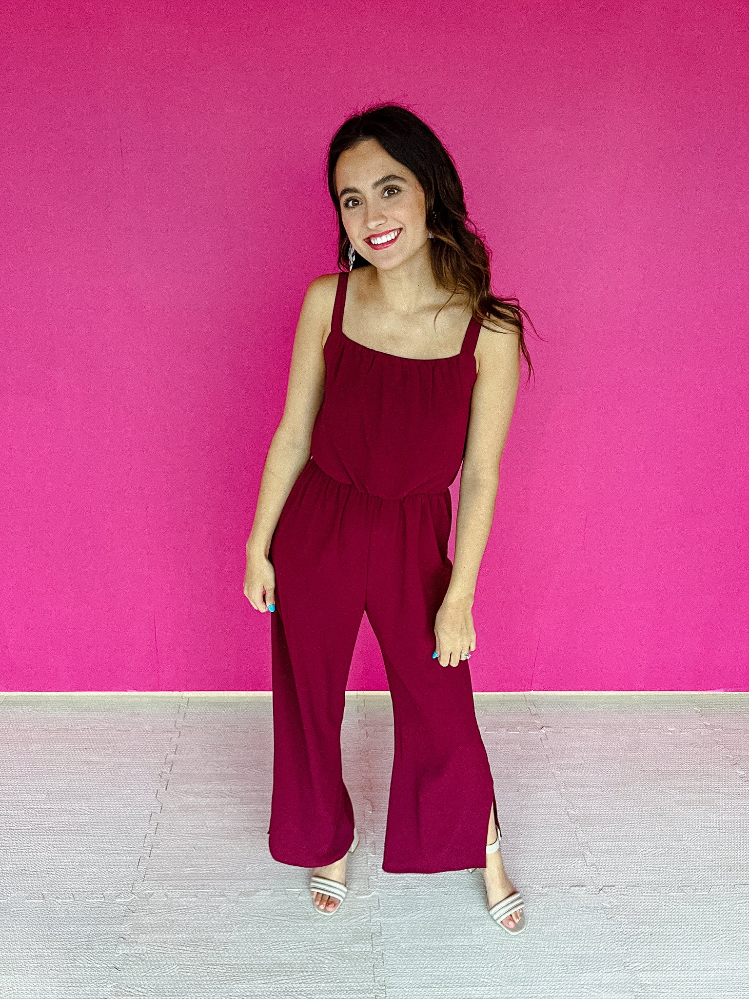 Tyla Shoulder Tie Jumpsuit - Berry