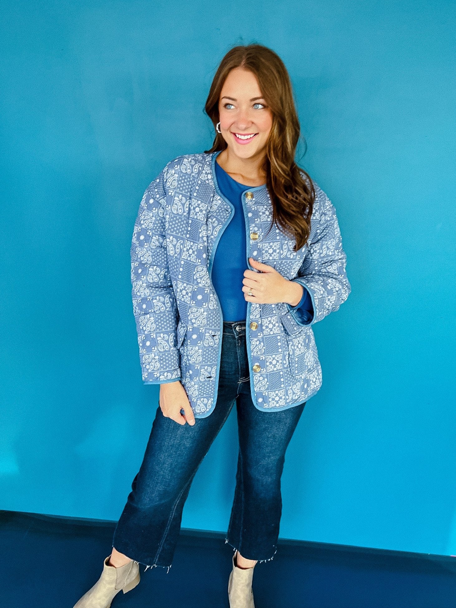 Cyrus Paisley Quilted Jacket - Light Blue