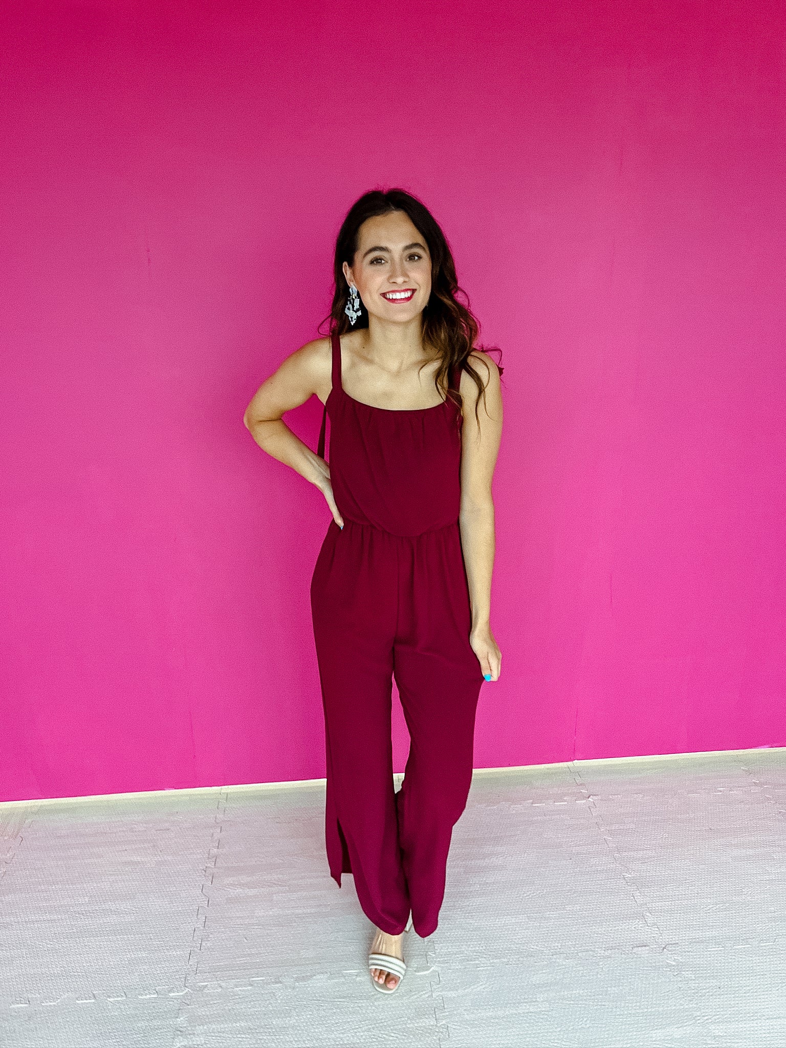 Tyla Shoulder Tie Jumpsuit - Berry