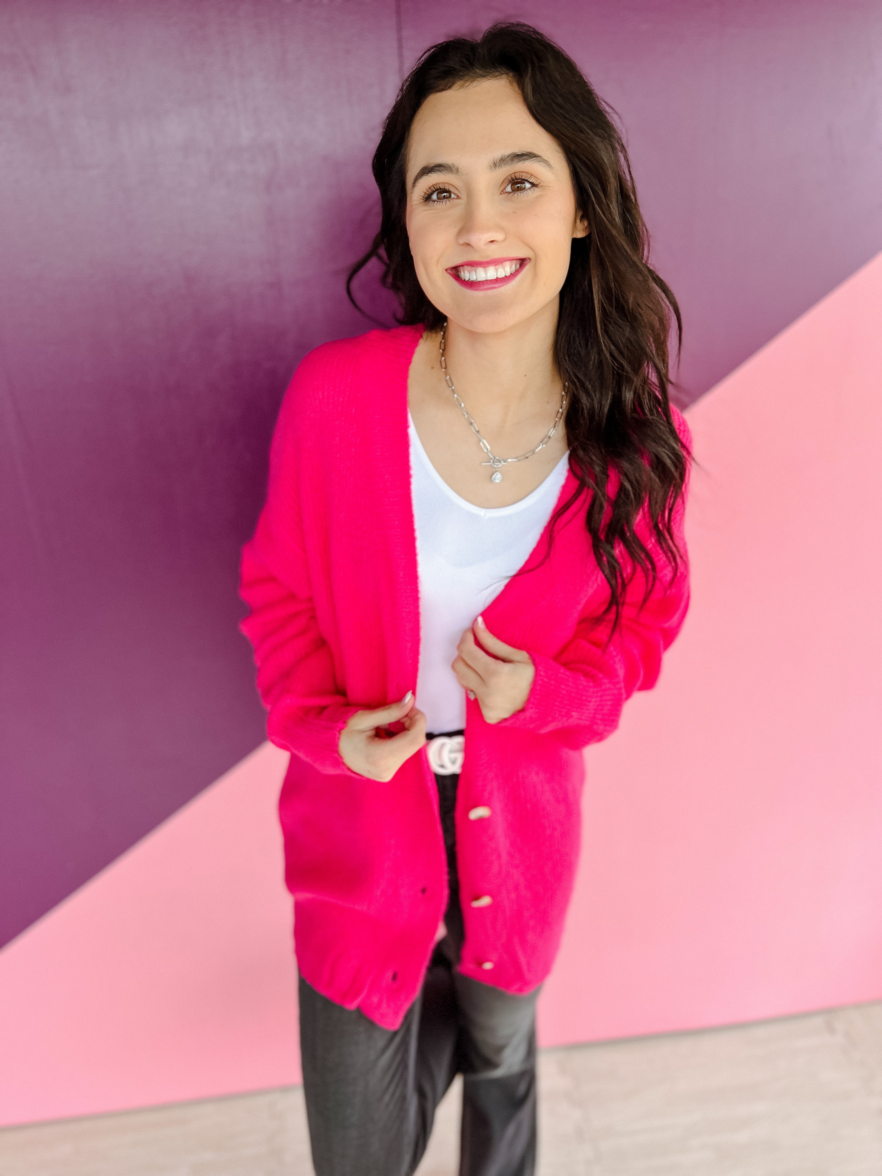 Abby Button Down Sweater - Magenta