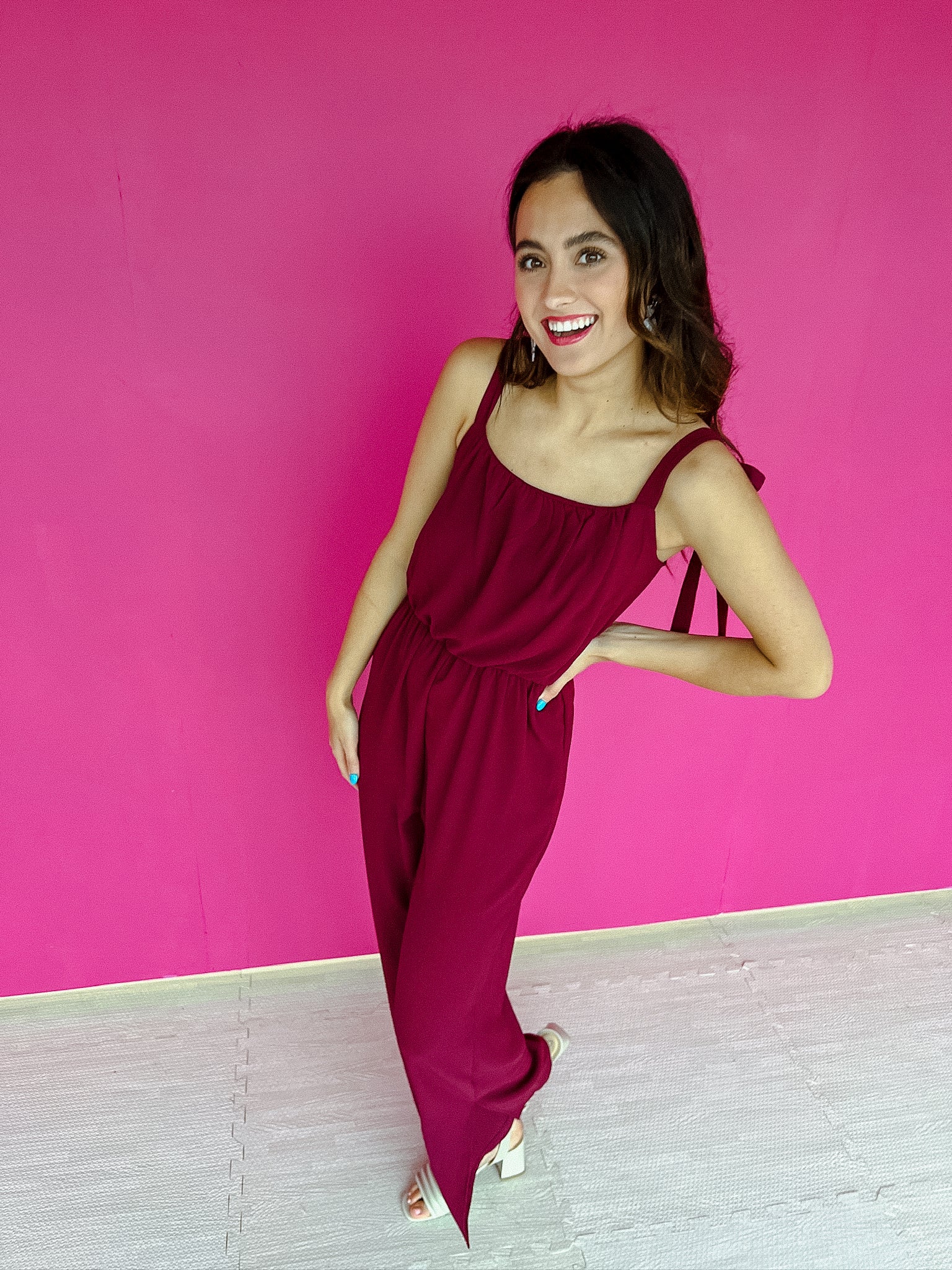 Tyla Shoulder Tie Jumpsuit - Berry