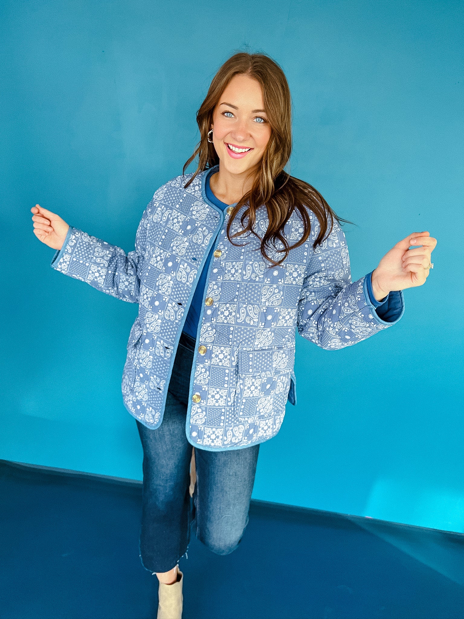 Cyrus Paisley Quilted Jacket - Light Blue