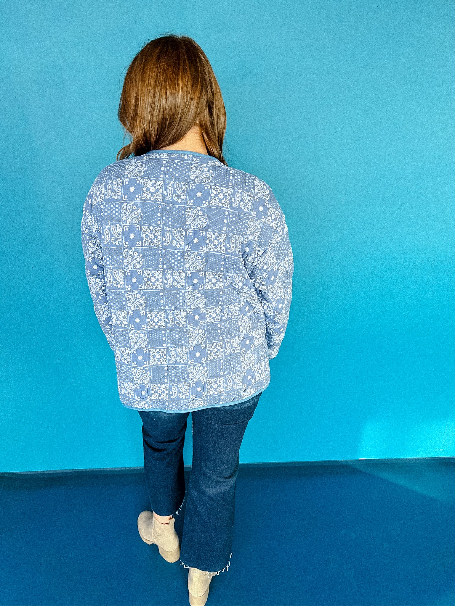 Cyrus Paisley Quilted Jacket - Light Blue