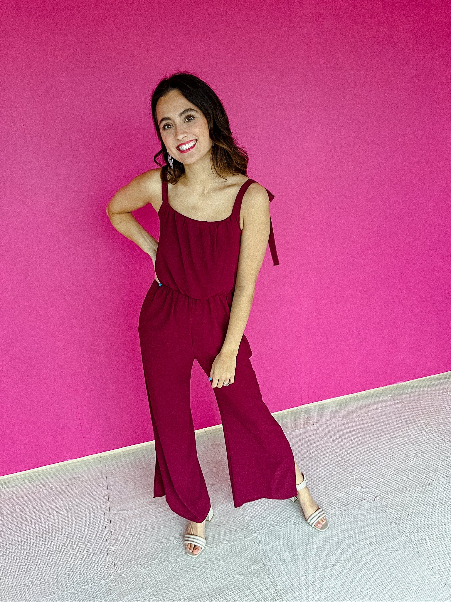 Tyla Shoulder Tie Jumpsuit - Berry