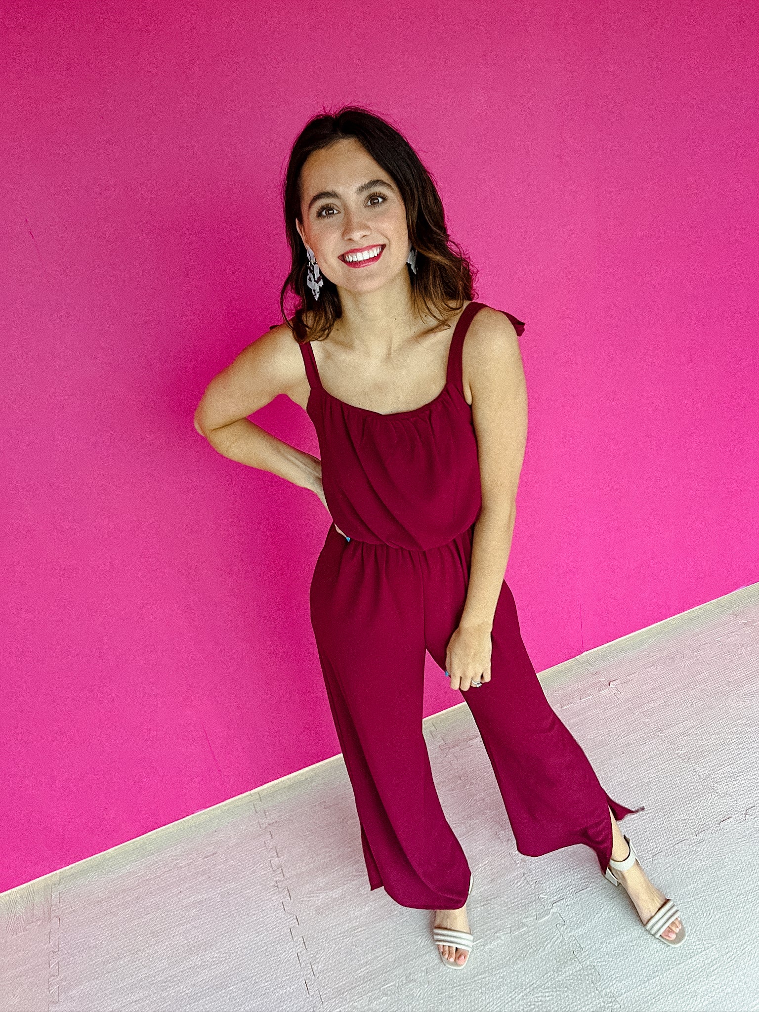 Tyla Shoulder Tie Jumpsuit - Berry