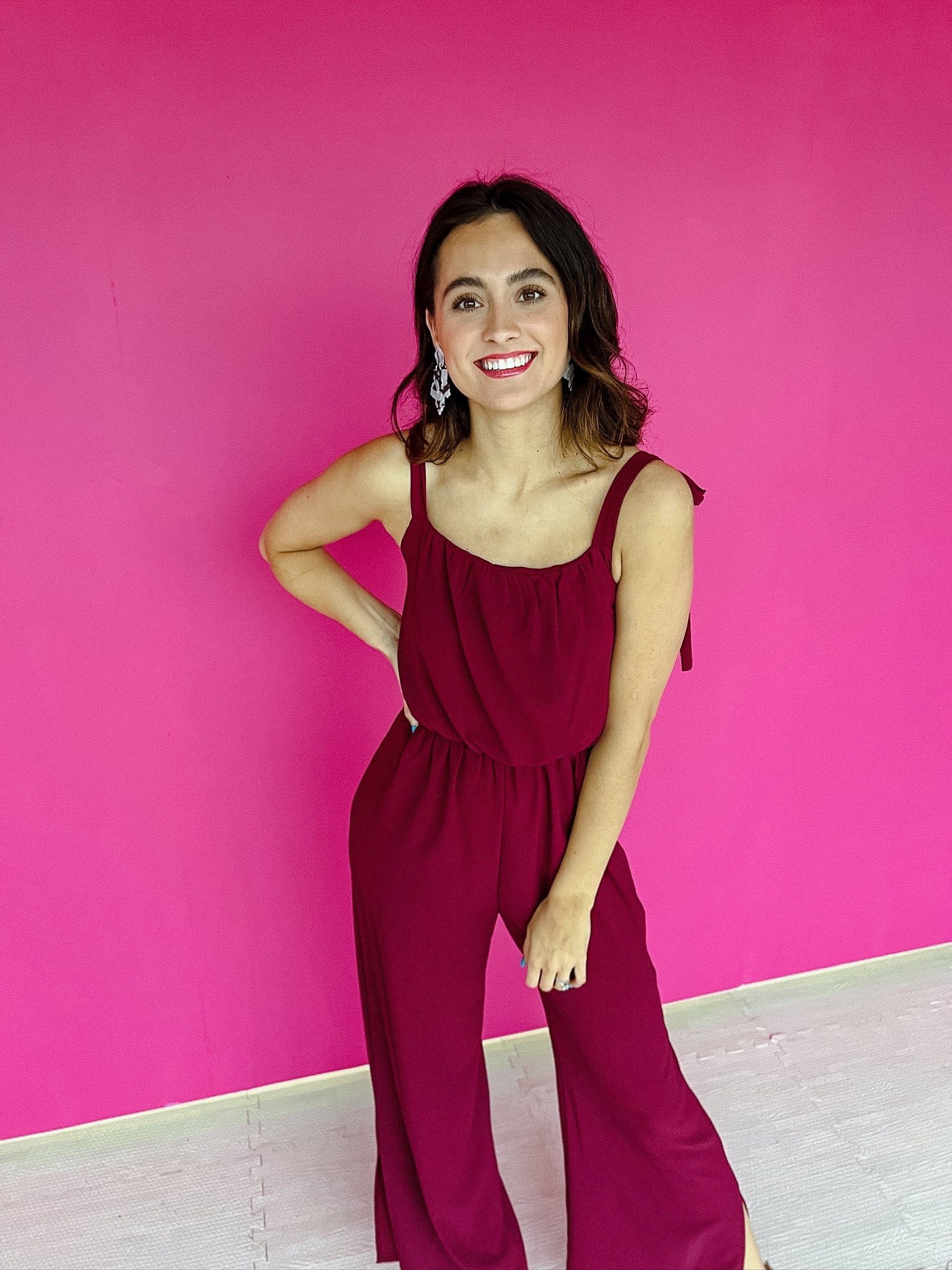 Tyla Shoulder Tie Jumpsuit - Berry