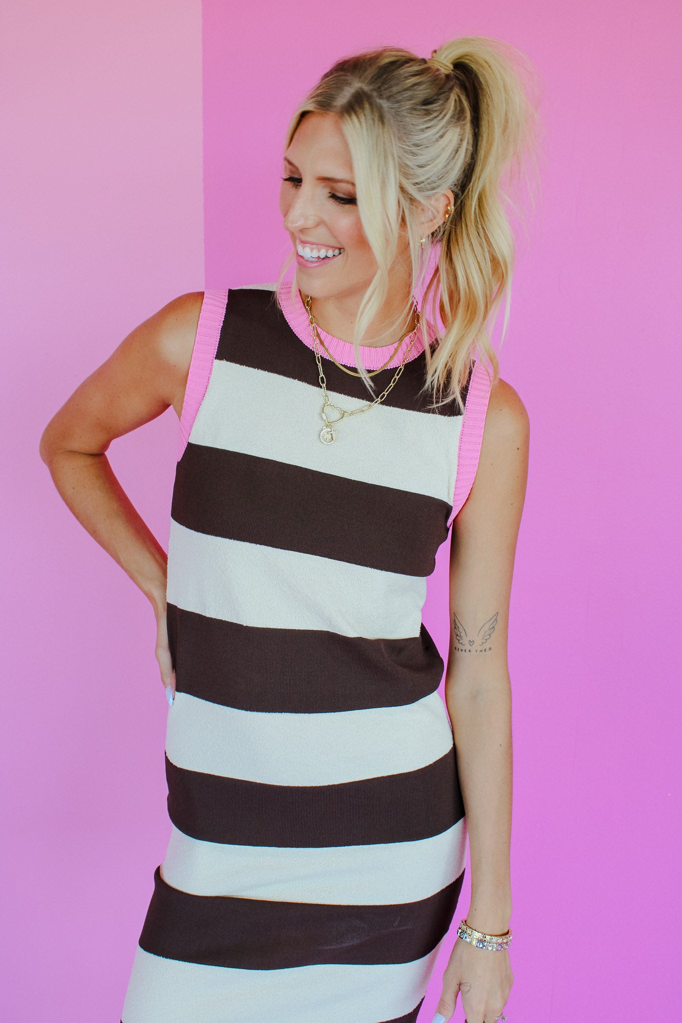 Wilma Striped Midi Dress - Dark Brown + Oatmeal